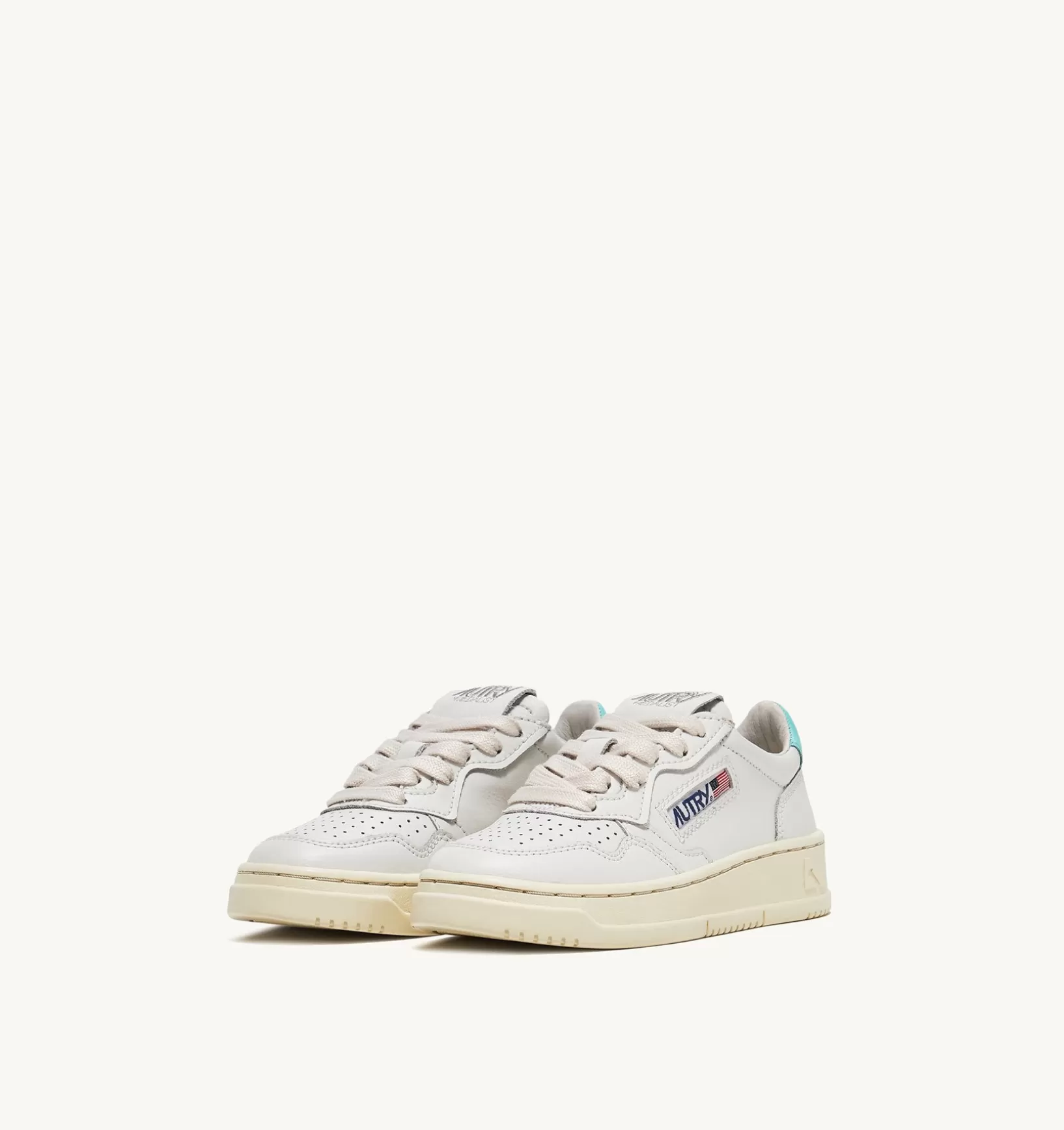 AUTRY Medalist Low Sneakers In Pelle Bianca E Turquoise Per Bambini^Bambino Medalist