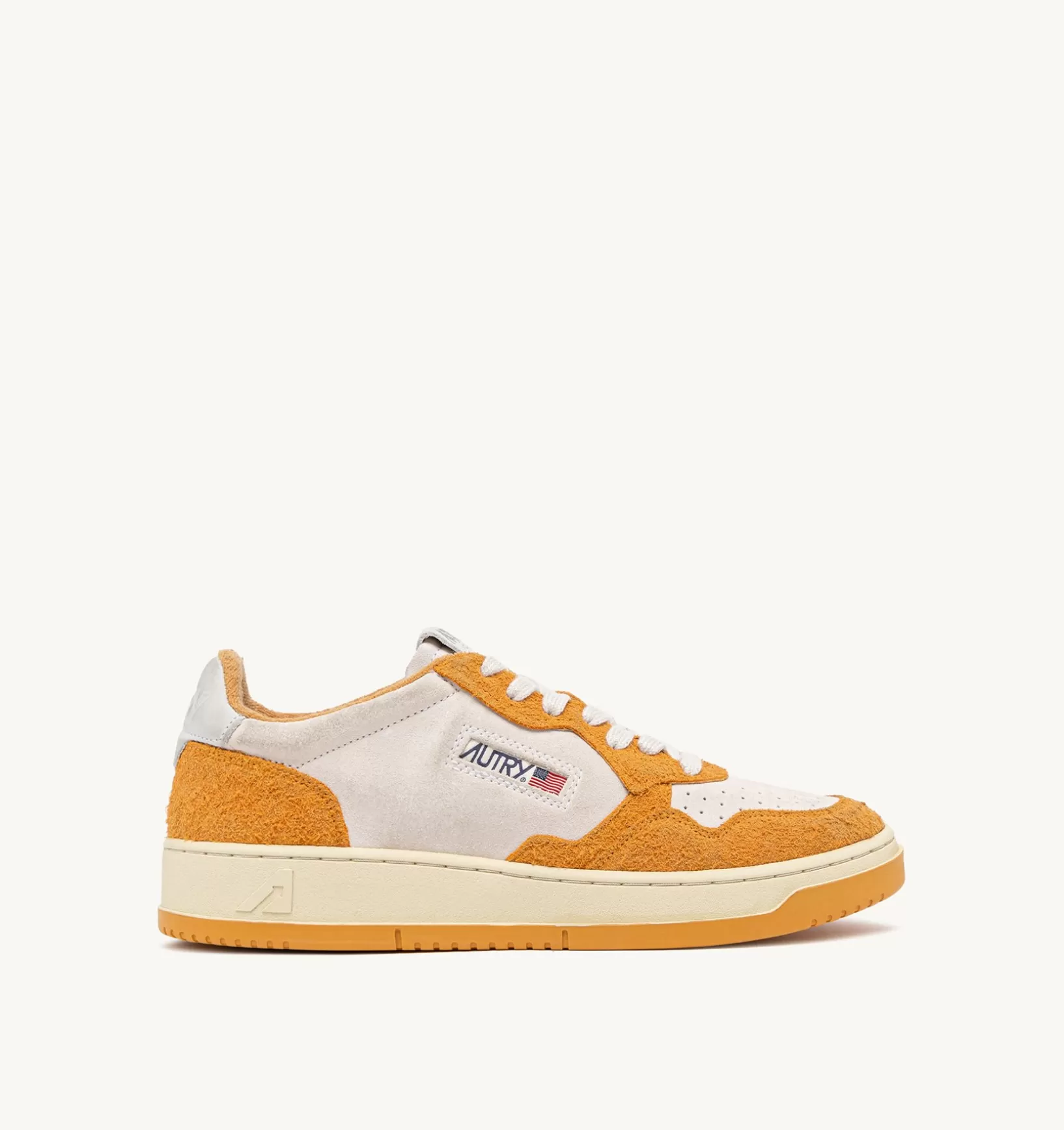AUTRY Medalist Low Sneakers In Suede Bianco E Suede Effetto Hair Arancione^Uomo Medalist