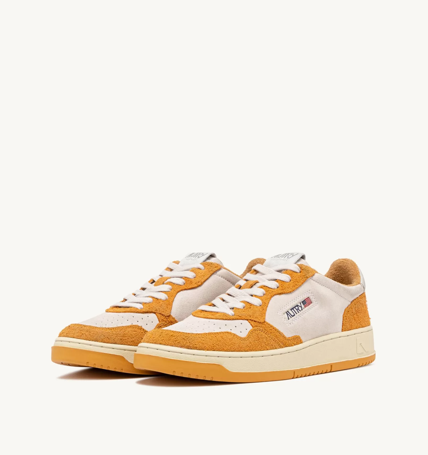 AUTRY Medalist Low Sneakers In Suede Bianco E Suede Effetto Hair Arancione^Uomo Medalist