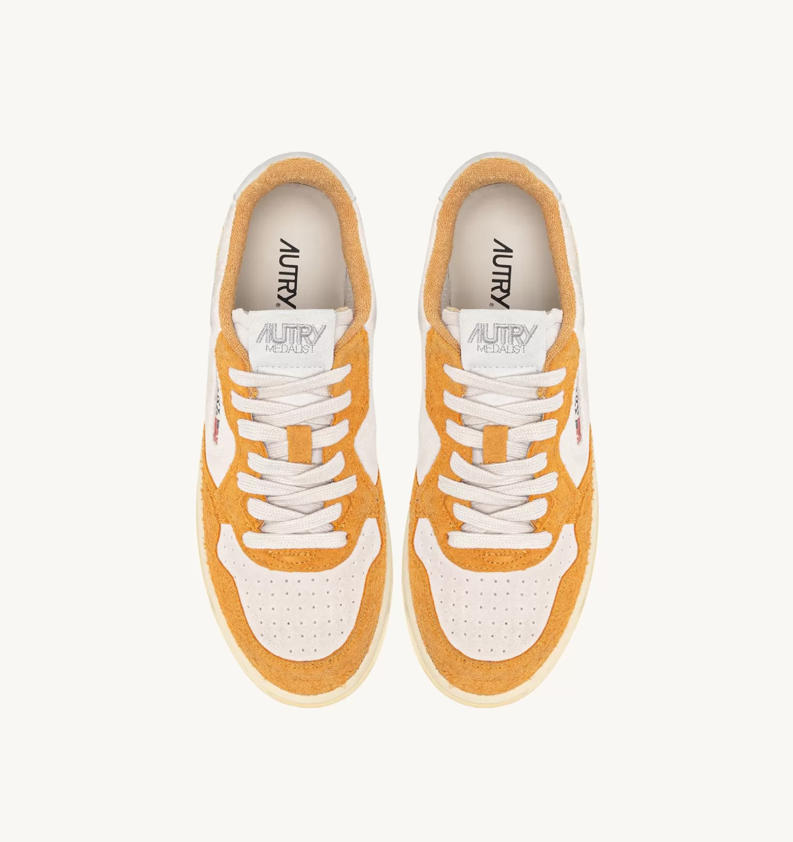 AUTRY Medalist Low Sneakers In Suede Bianco E Suede Effetto Hair Arancione^Uomo Medalist