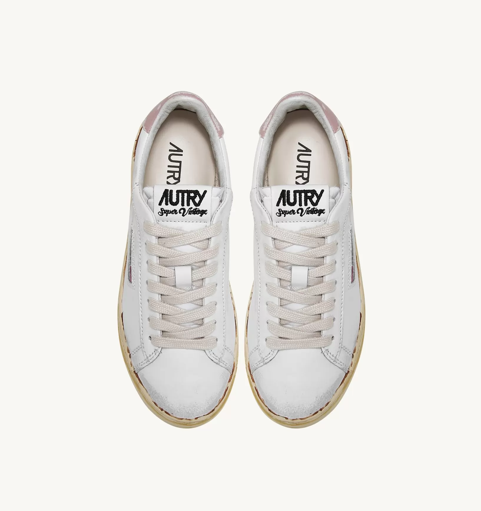 AUTRY Sneakers Dallas Super Vintage Low In Pelle Bianco Rosa^Donna Super Vintage