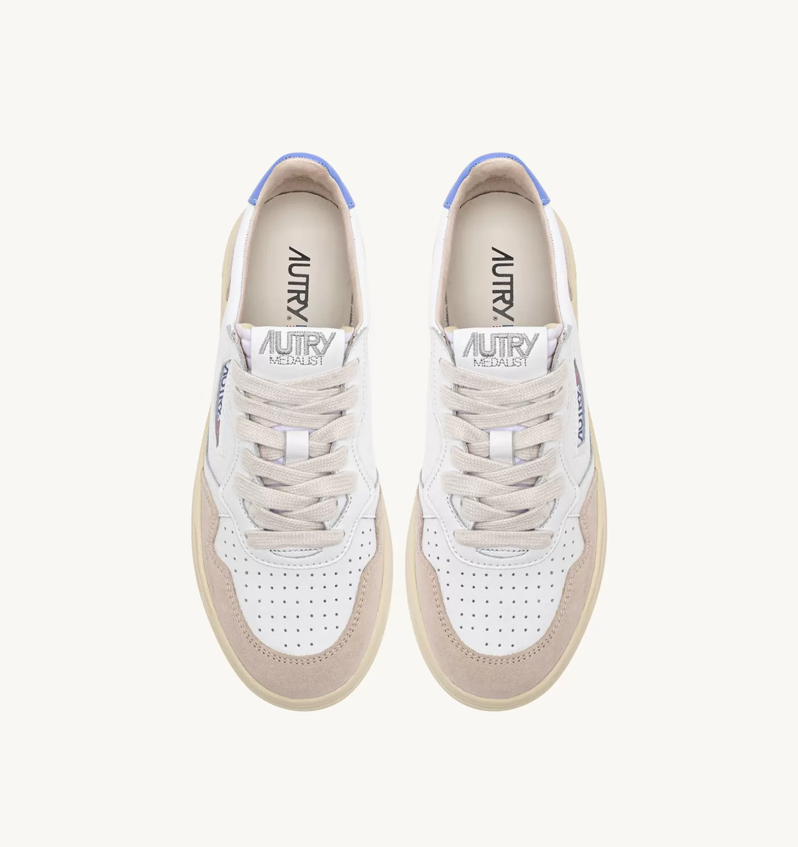AUTRY Sneakers Medalist Low In Pelle Bianca E Azzurra E Suede Beige^Donna Medalist
