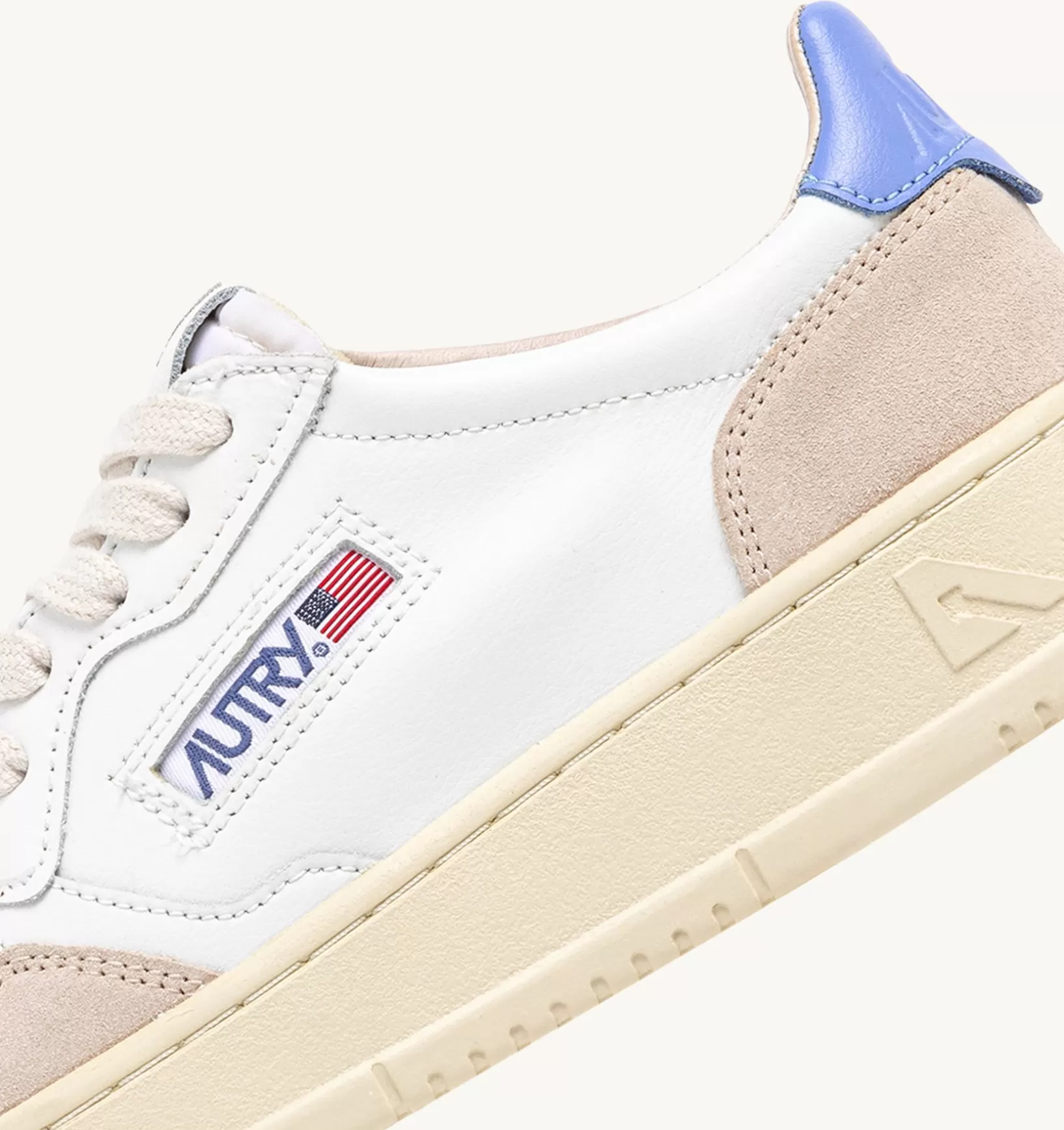 AUTRY Sneakers Medalist Low In Pelle Bianca E Azzurra E Suede Beige^Donna Medalist
