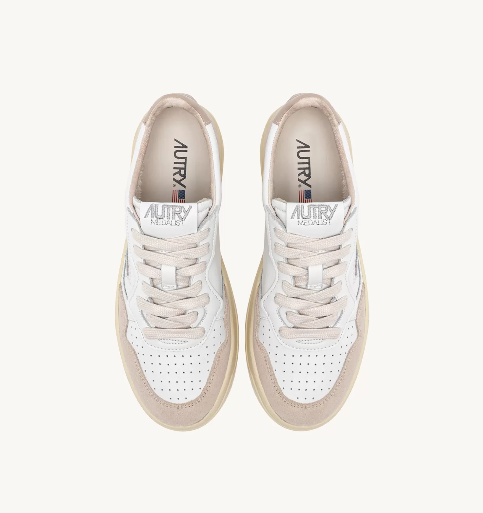 AUTRY Sneakers Medalist Low In Pelle Bianca E Beige E Suede Beige^Donna Medalist