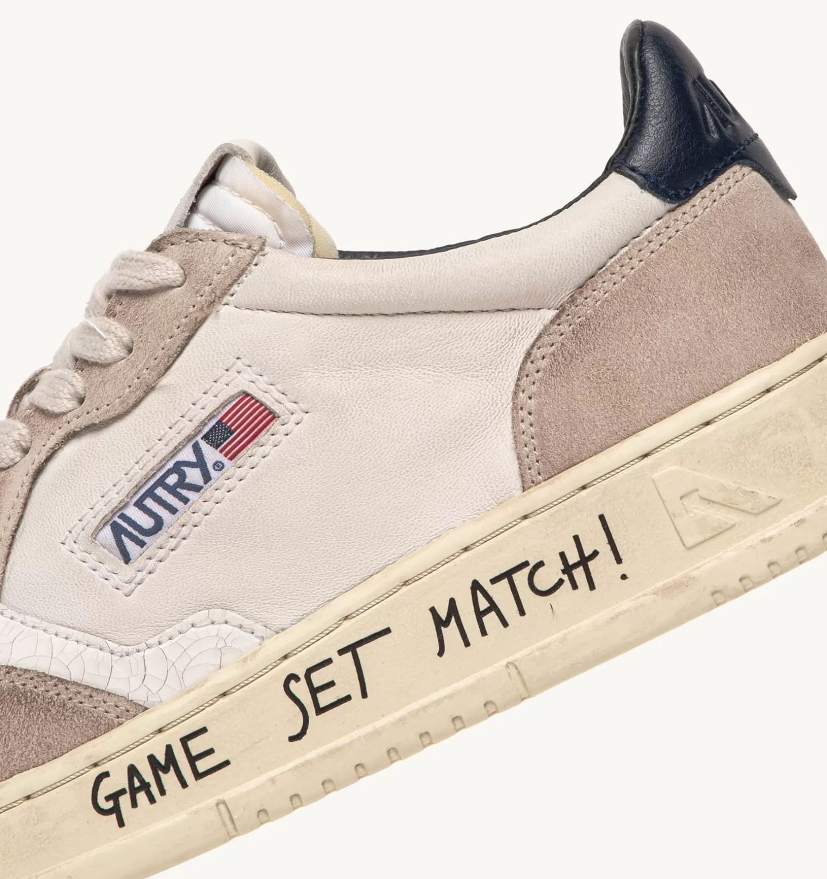 AUTRY Sneakers Medalist Low In Pelle Bianca E Blu E Suede Beige^Uomo Medalist