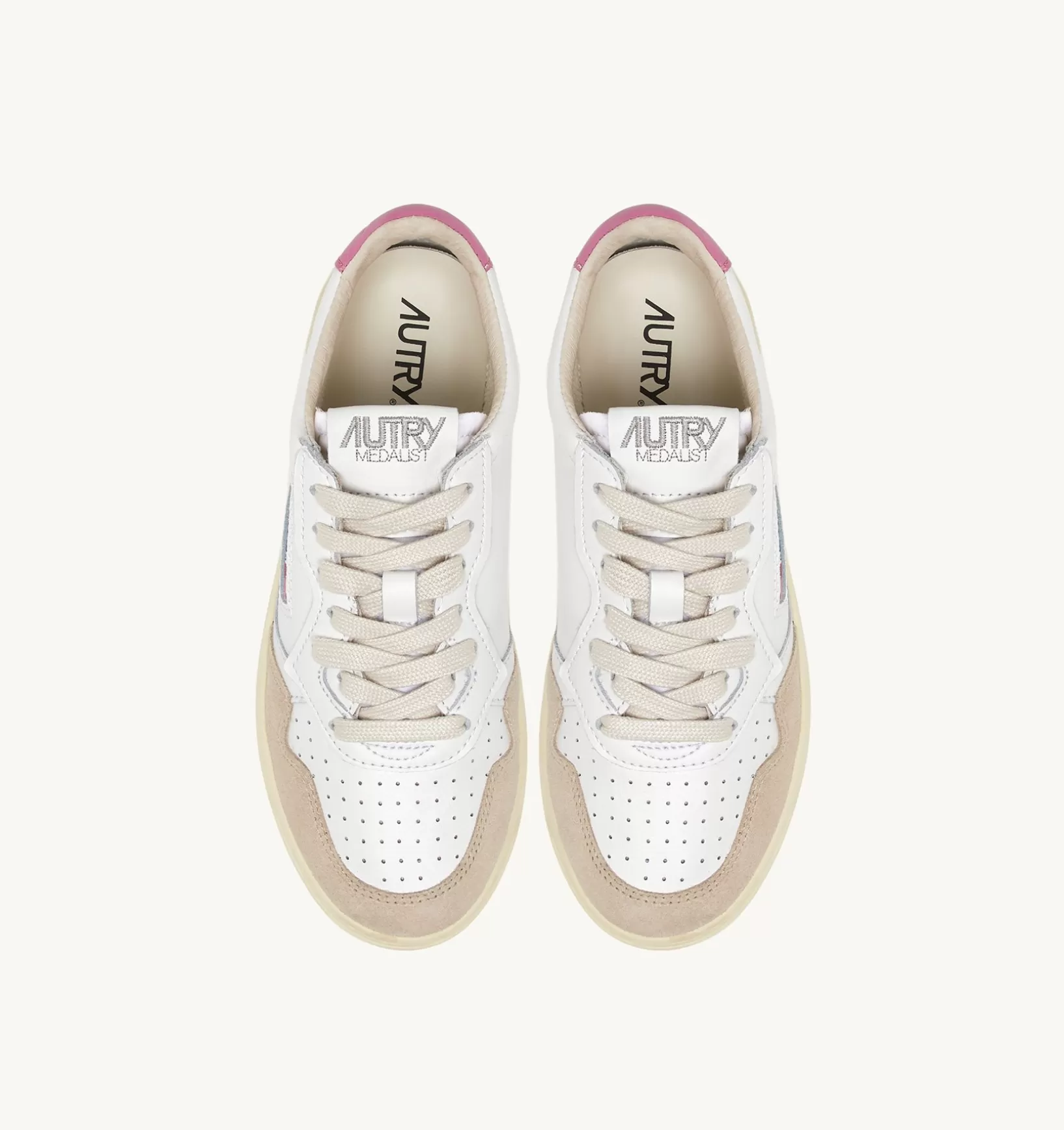 AUTRY Sneakers Medalist Low In Pelle Bianca E Rosa E Suede Beige^Donna Medalist