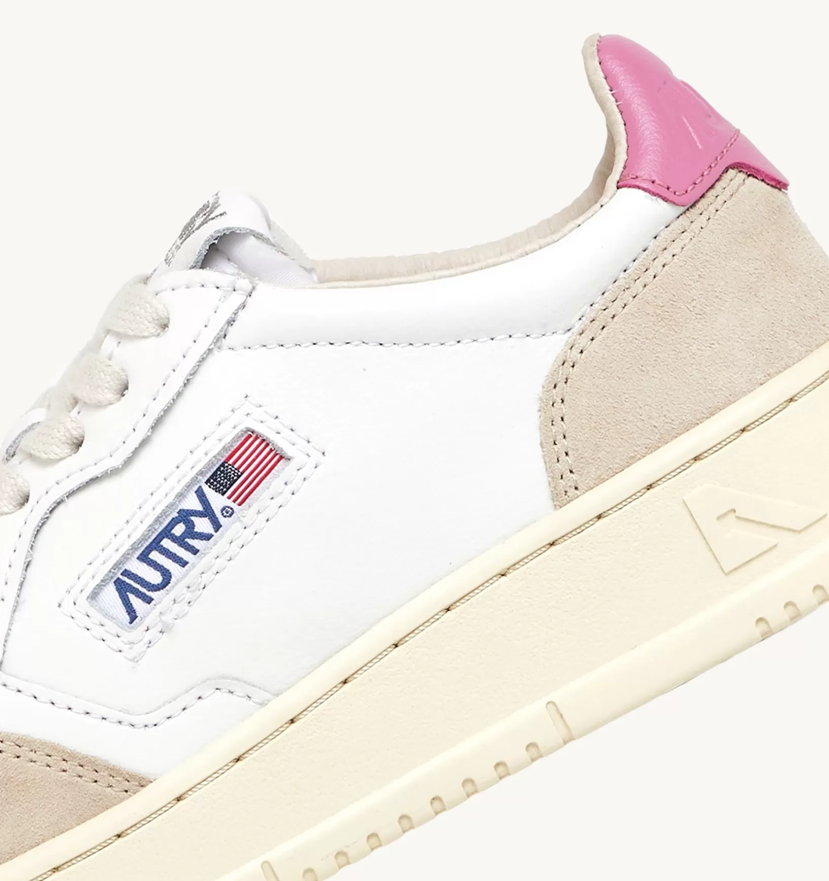 AUTRY Sneakers Medalist Low In Pelle Bianca E Rosa E Suede Beige^Donna Medalist