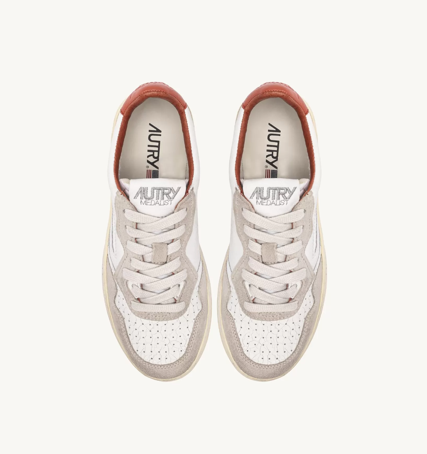 AUTRY Sneakers Medalist Low In Pelle Bianca E Suede Beige^Uomo Medalist