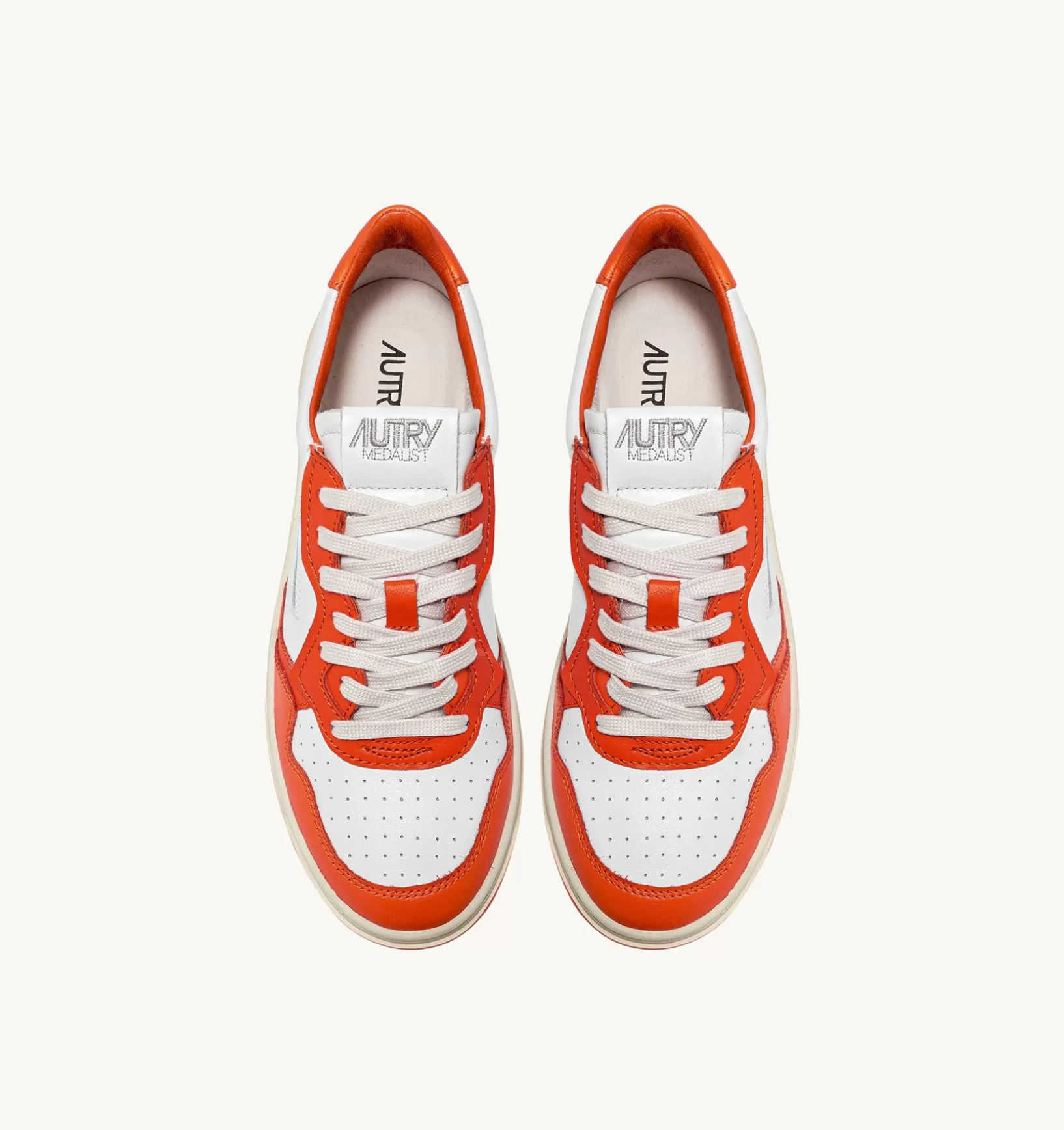 AUTRY Sneakers Medalist Low In Pelle Bicolore Bianco E Tangerine^Uomo Medalist
