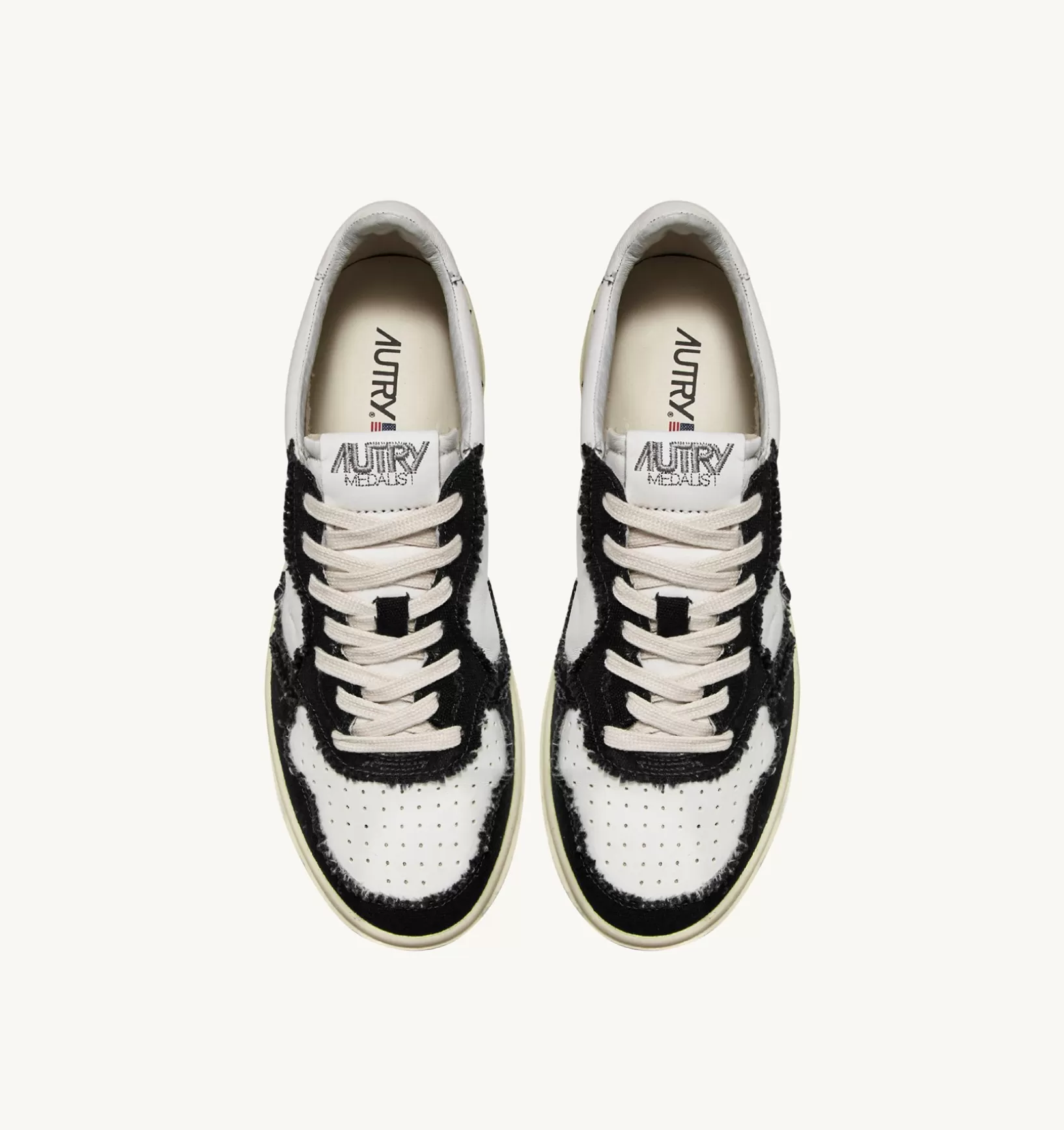 AUTRY Sneakers Medalist Low In Pelle Di Capra E Tela Bicolor Bianco Nero^Uomo Medalist