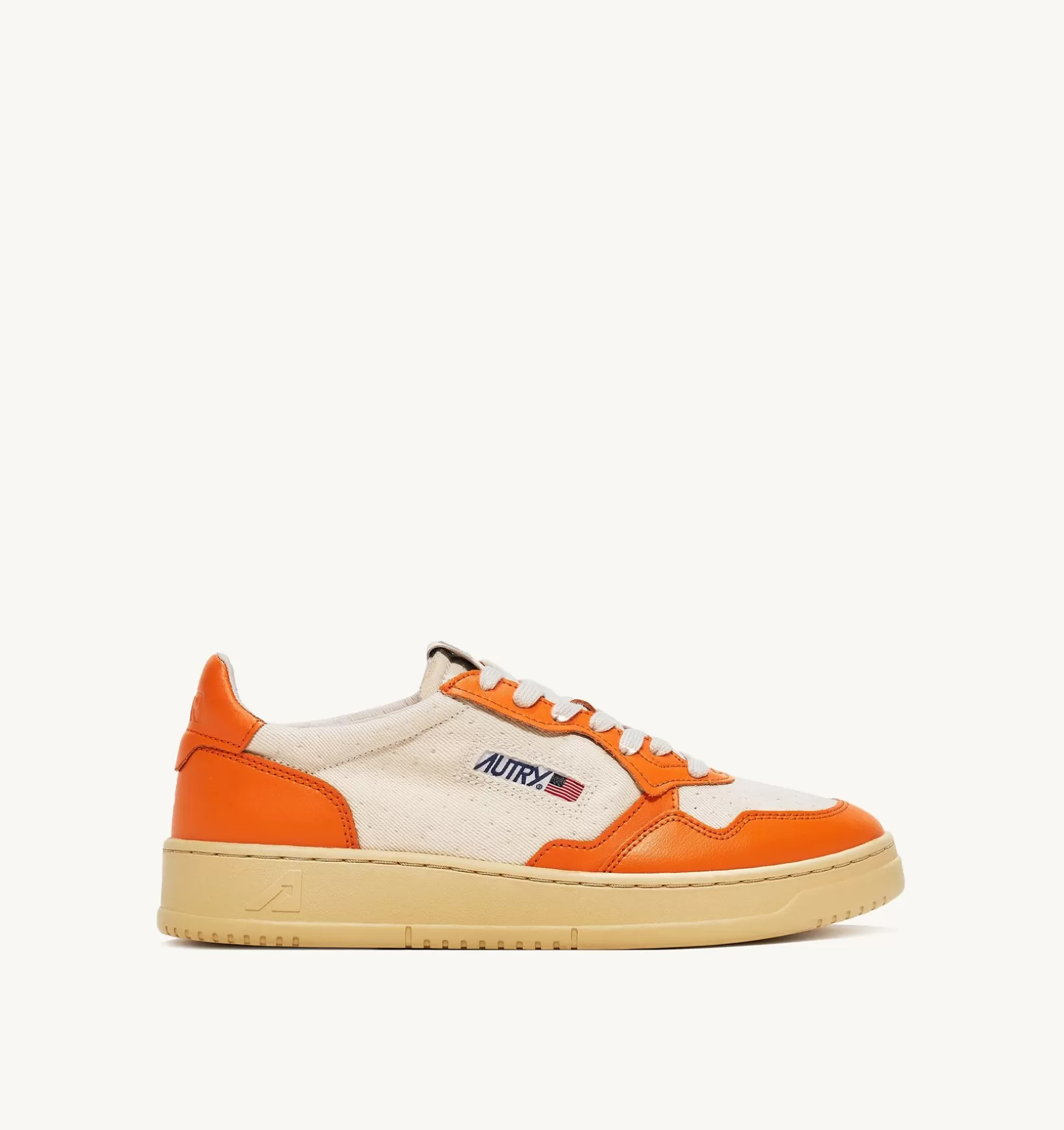 AUTRY Sneakers Medalist Low In Pelle E Canvas Bianco E Arancione^Uomo Medalist