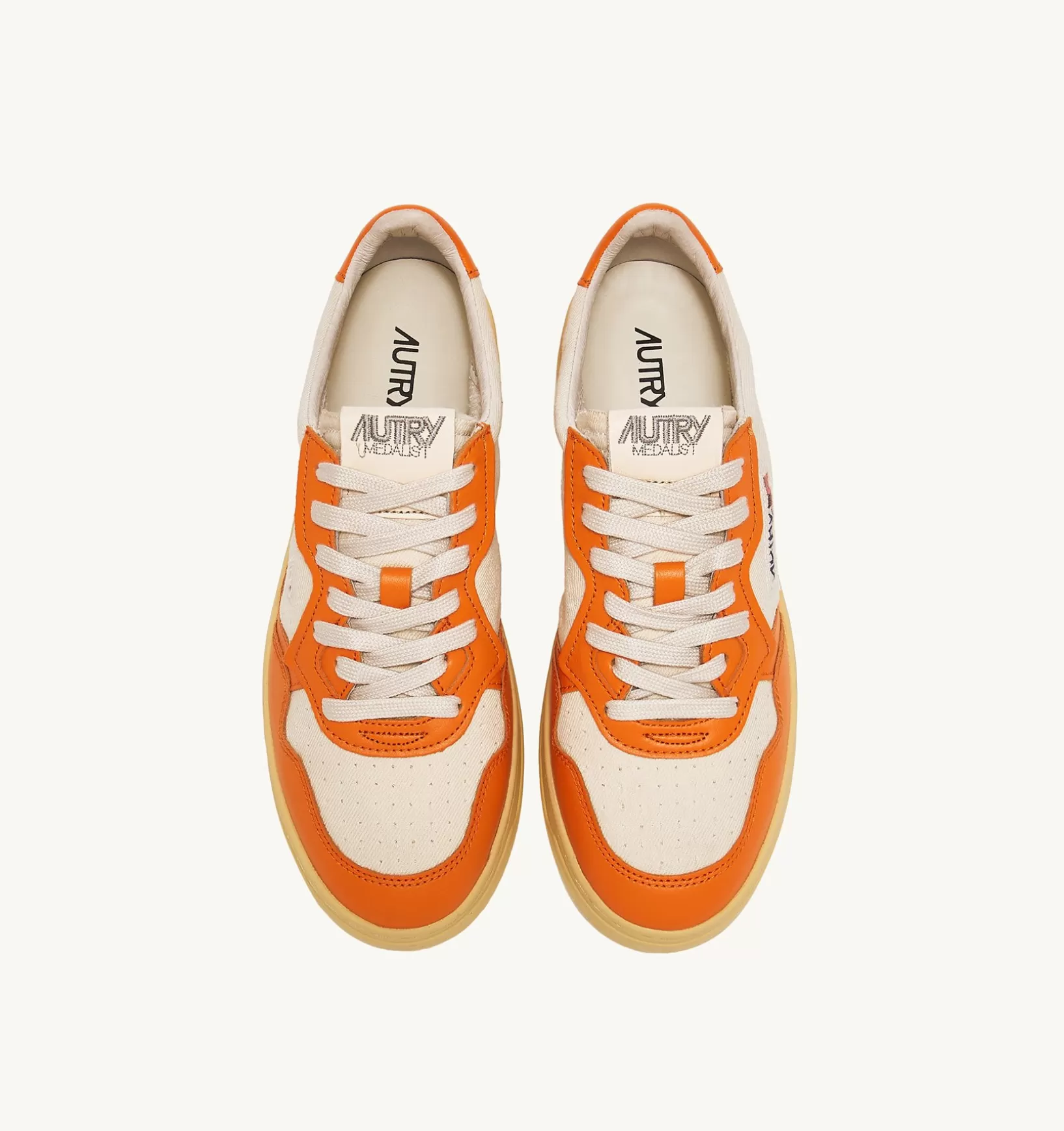 AUTRY Sneakers Medalist Low In Pelle E Canvas Bianco E Arancione^Donna Medalist