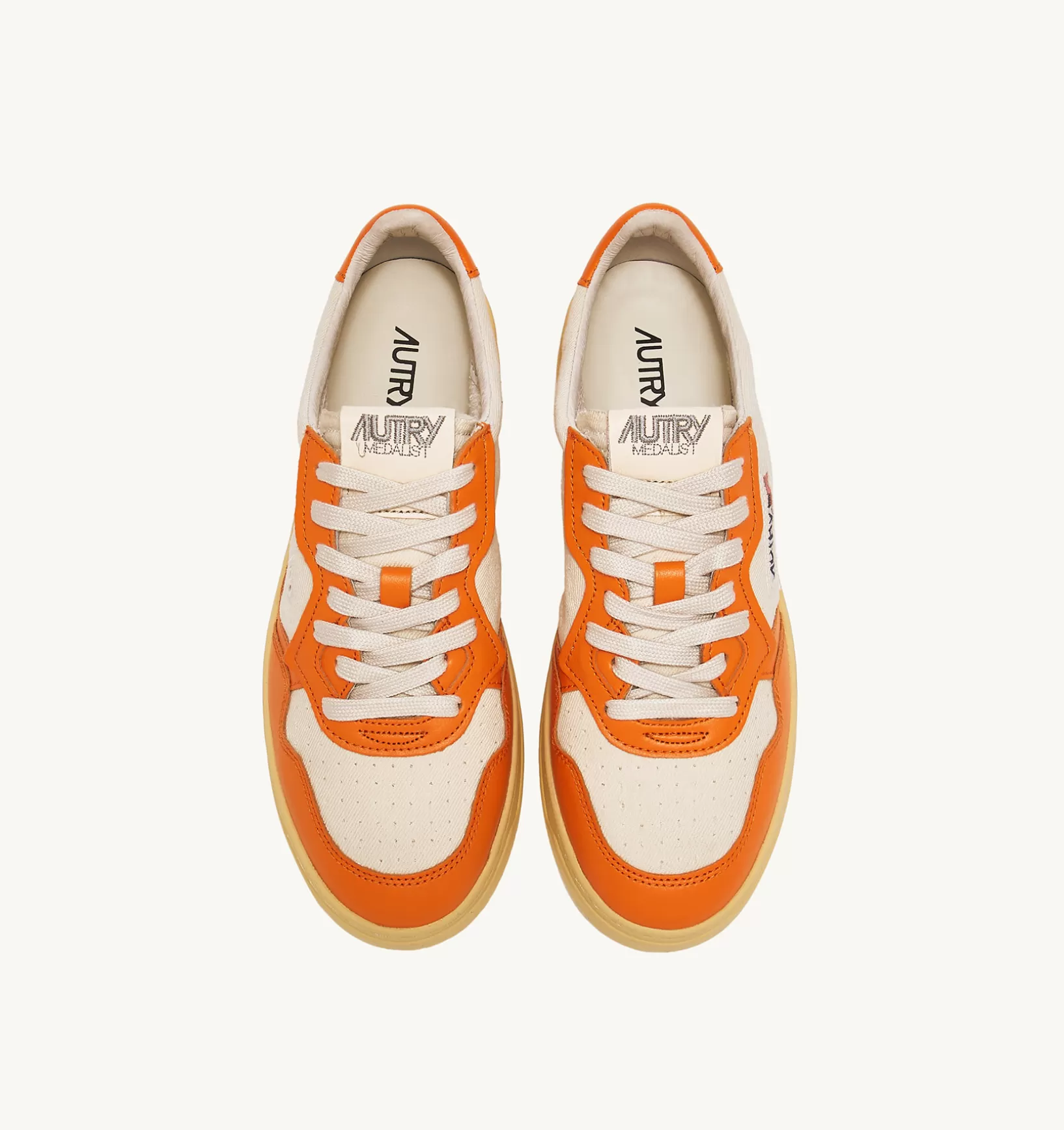 AUTRY Sneakers Medalist Low In Pelle E Canvas Bianco E Arancione^Uomo Medalist