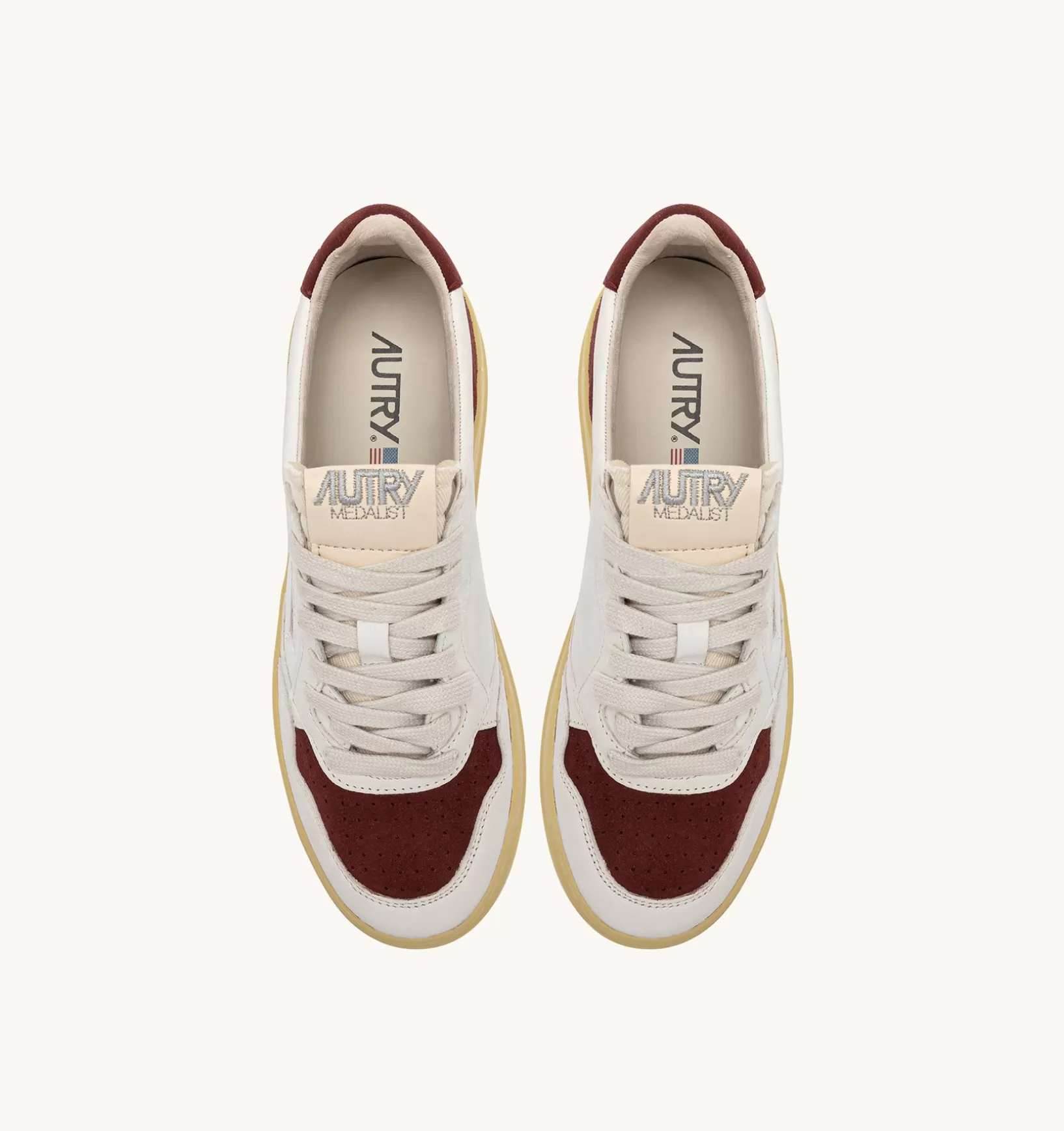 AUTRY Sneakers Medalist Low In Pelle E Suede Bianco E Bordeaux^Donna Medalist