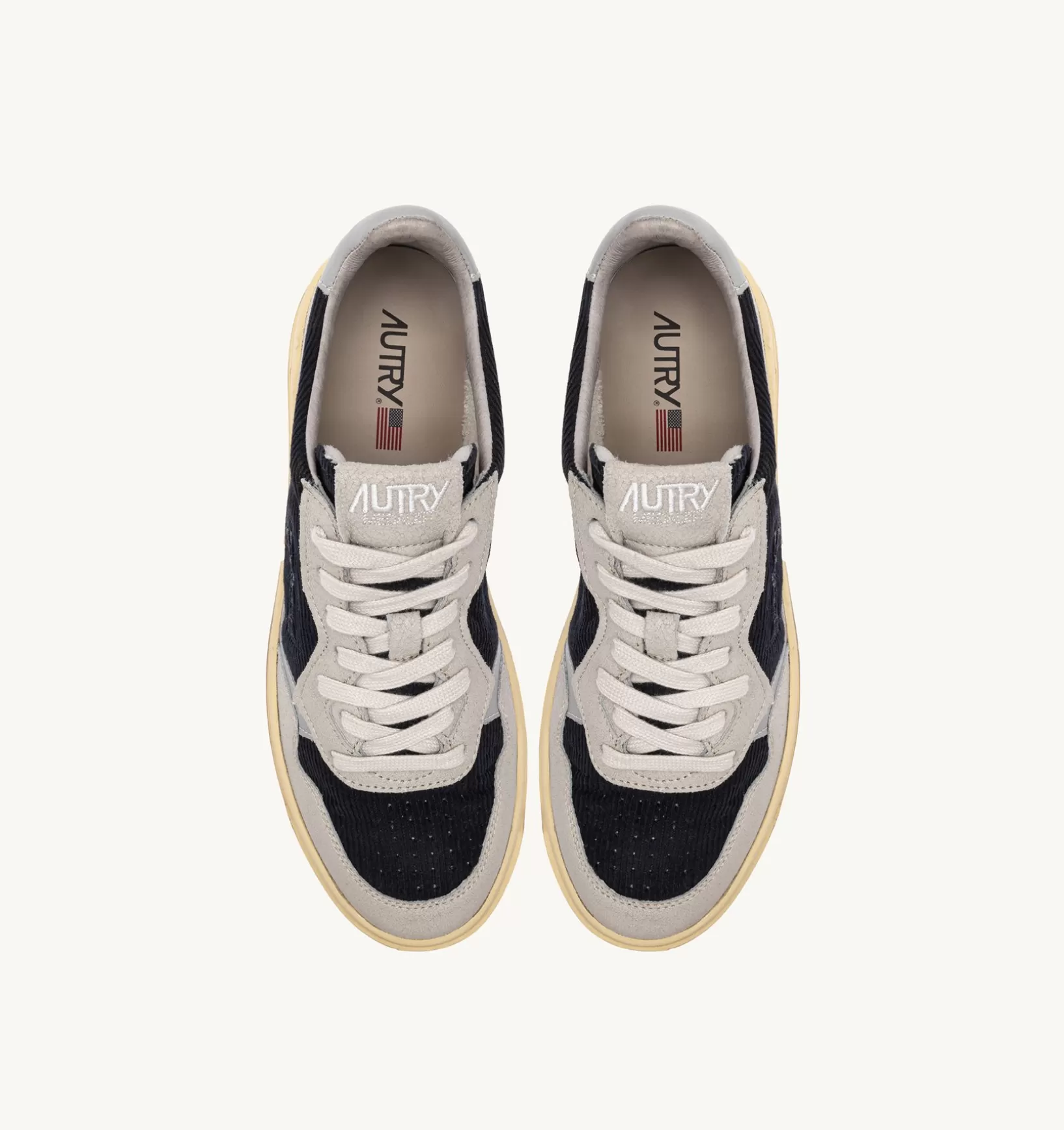 AUTRY Sneakers Medalist Low In Pelle Grigia E Velluto A Costine Blu^Uomo Medalist