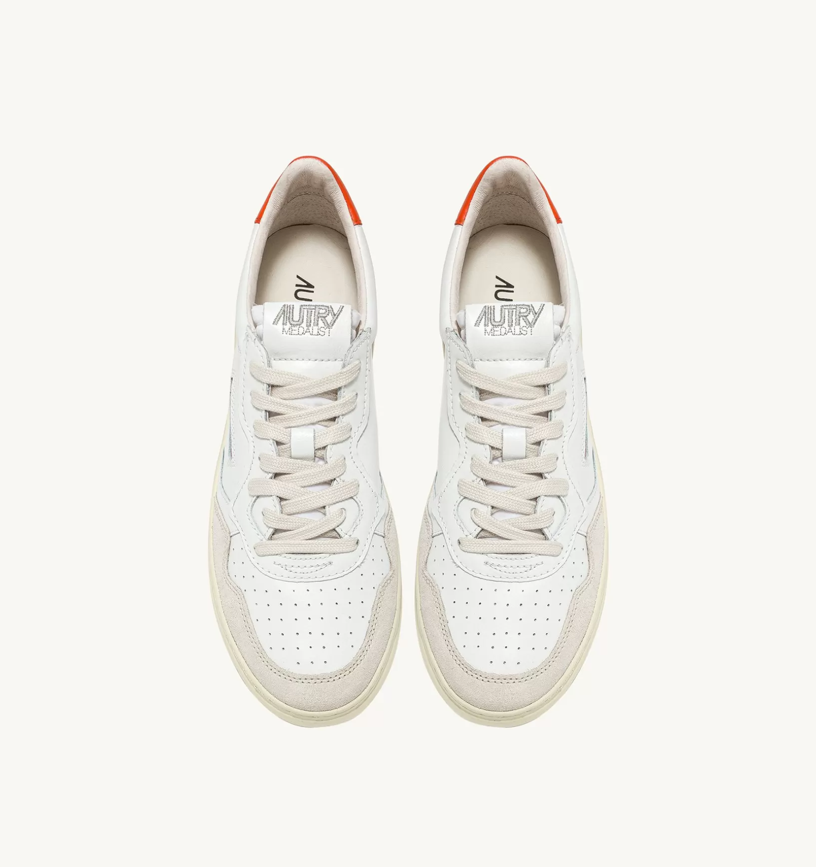 AUTRY Sneakers Medalist Low In Suede E Pelle Bianca E Arancione^Uomo Medalist