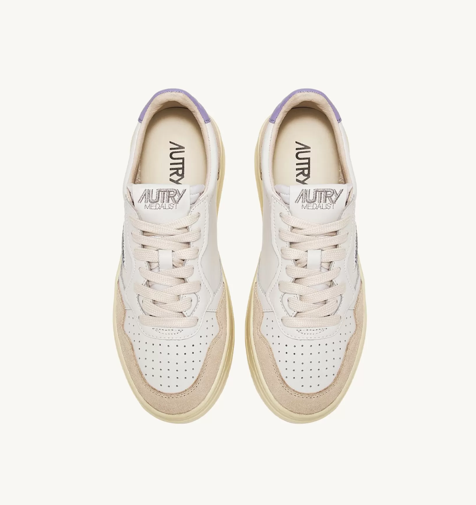 AUTRY Sneakers Medalist Low In Suede E Pelle Bianca E Lavander^Donna Medalist