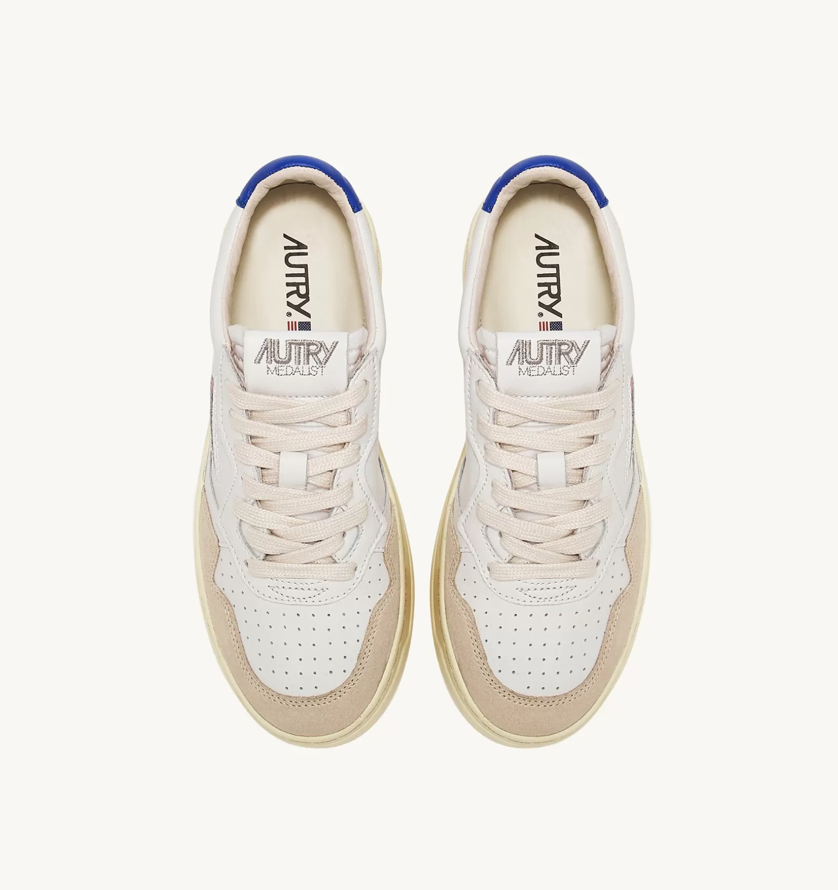 AUTRY Sneakers Medalist Low In Suede E Pelle Bianca E Prince Blue^Donna Medalist
