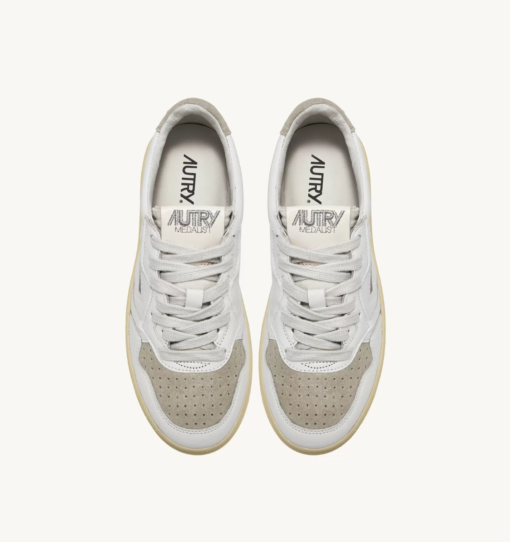 AUTRY Sneakers Medalist Low In Suede E Pelle Bianca E Sand^Donna Medalist