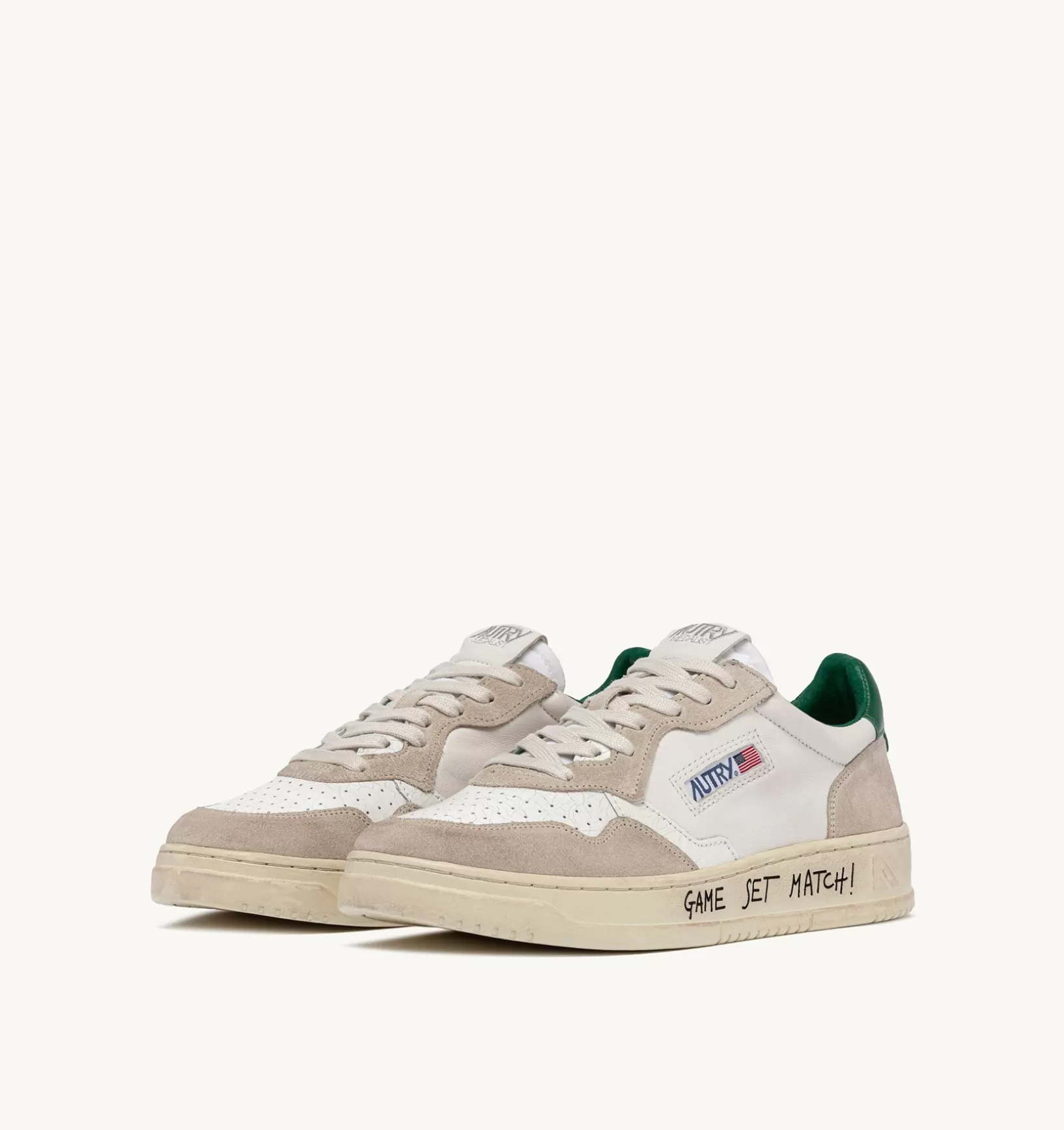 AUTRY Sneakers Medalist Low In Suede E Pelle Bianca E Verde^Uomo Medalist