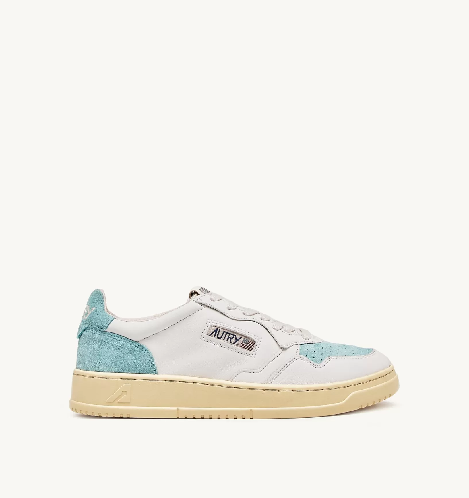 AUTRY Sneakers Medalist Low In Suede E Pelle Bianco E Turquoise^Uomo Medalist