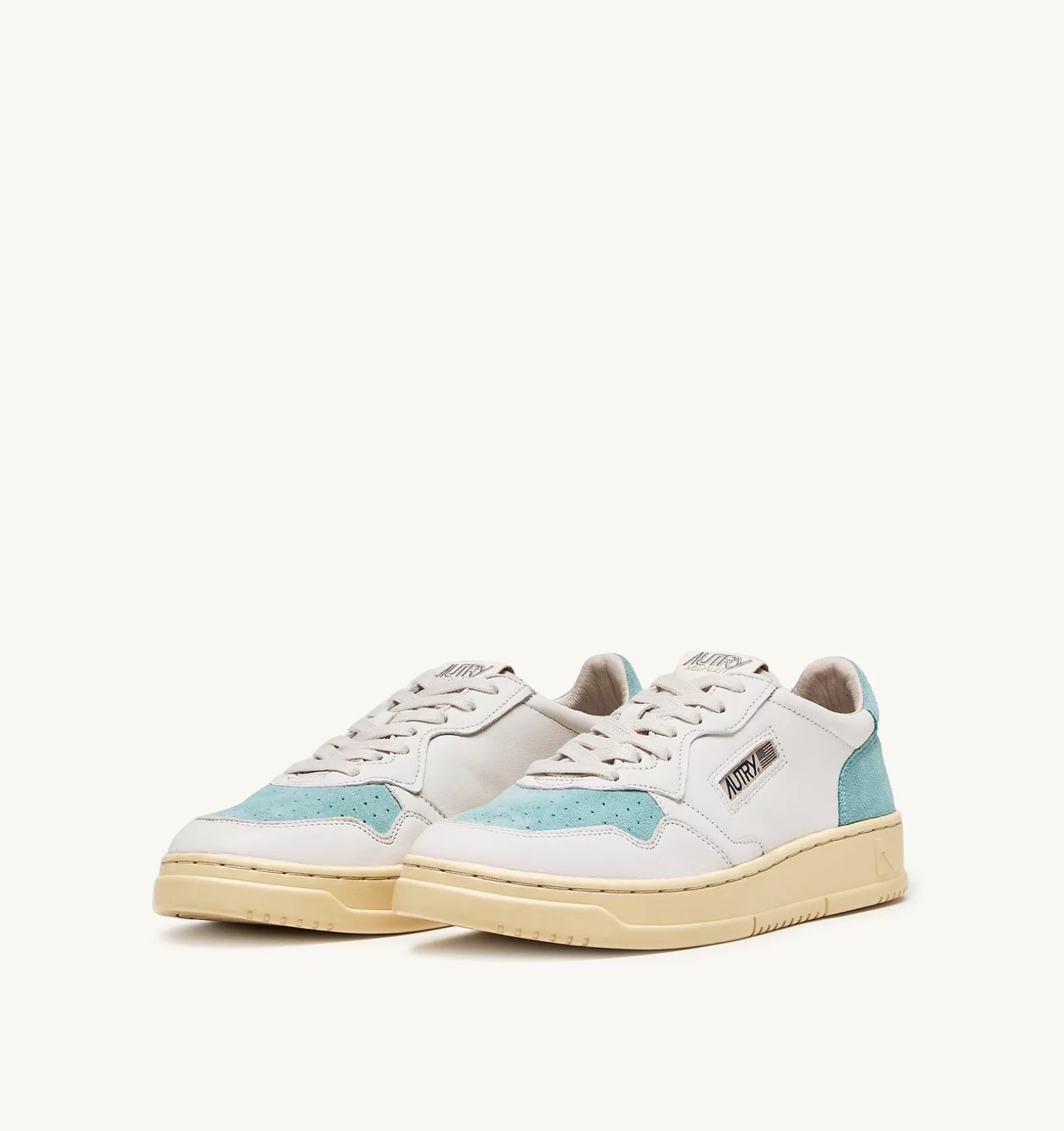 AUTRY Sneakers Medalist Low In Suede E Pelle Bianco E Turquoise^Uomo Medalist