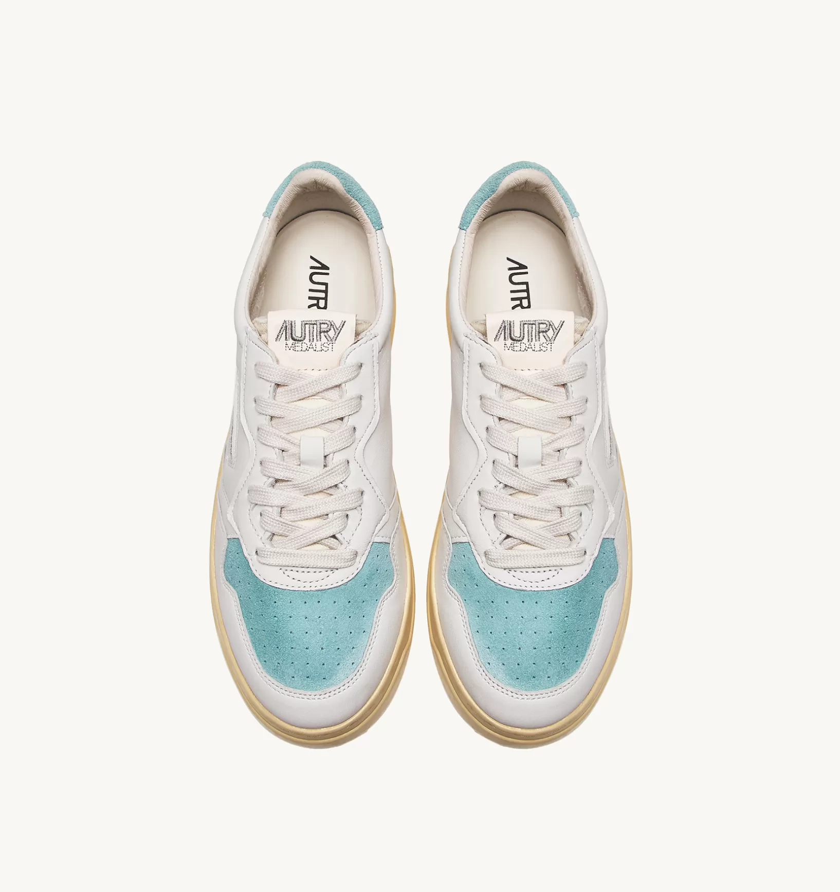 AUTRY Sneakers Medalist Low In Suede E Pelle Bianco E Turquoise^Uomo Medalist