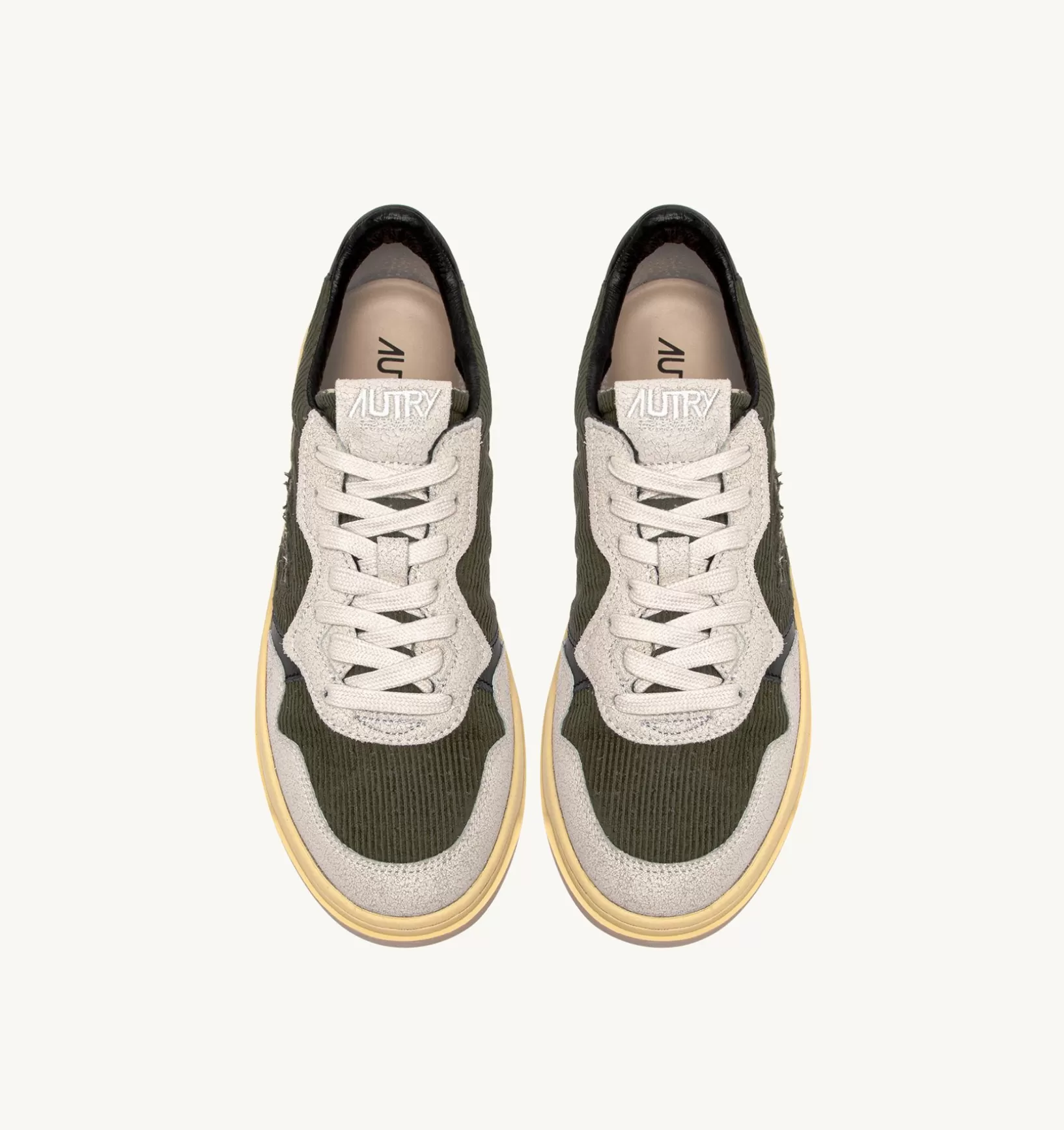 AUTRY Sneakers Medalist Low In Velluto A Costine Verde E Pelle Bianca^Uomo Medalist