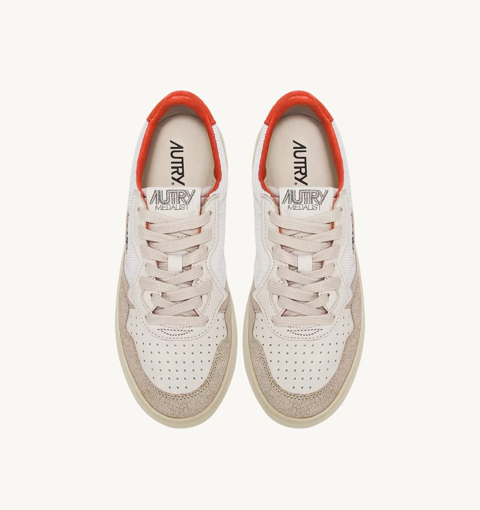 AUTRY Sneakers Medalist Low Pelle Di Capra E Nabuk Bianco Arancione^Donna Medalist