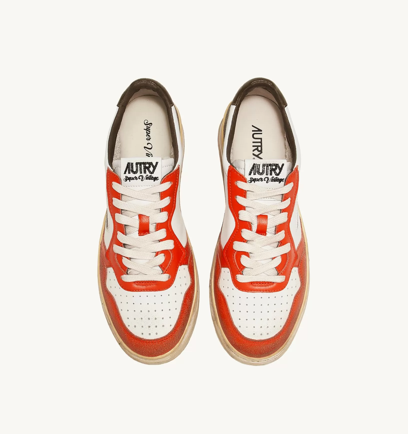 AUTRY Sneakers Medalist Low Super Vintage In Pelle Bianco Arancione Militare^Uomo Super Vintage