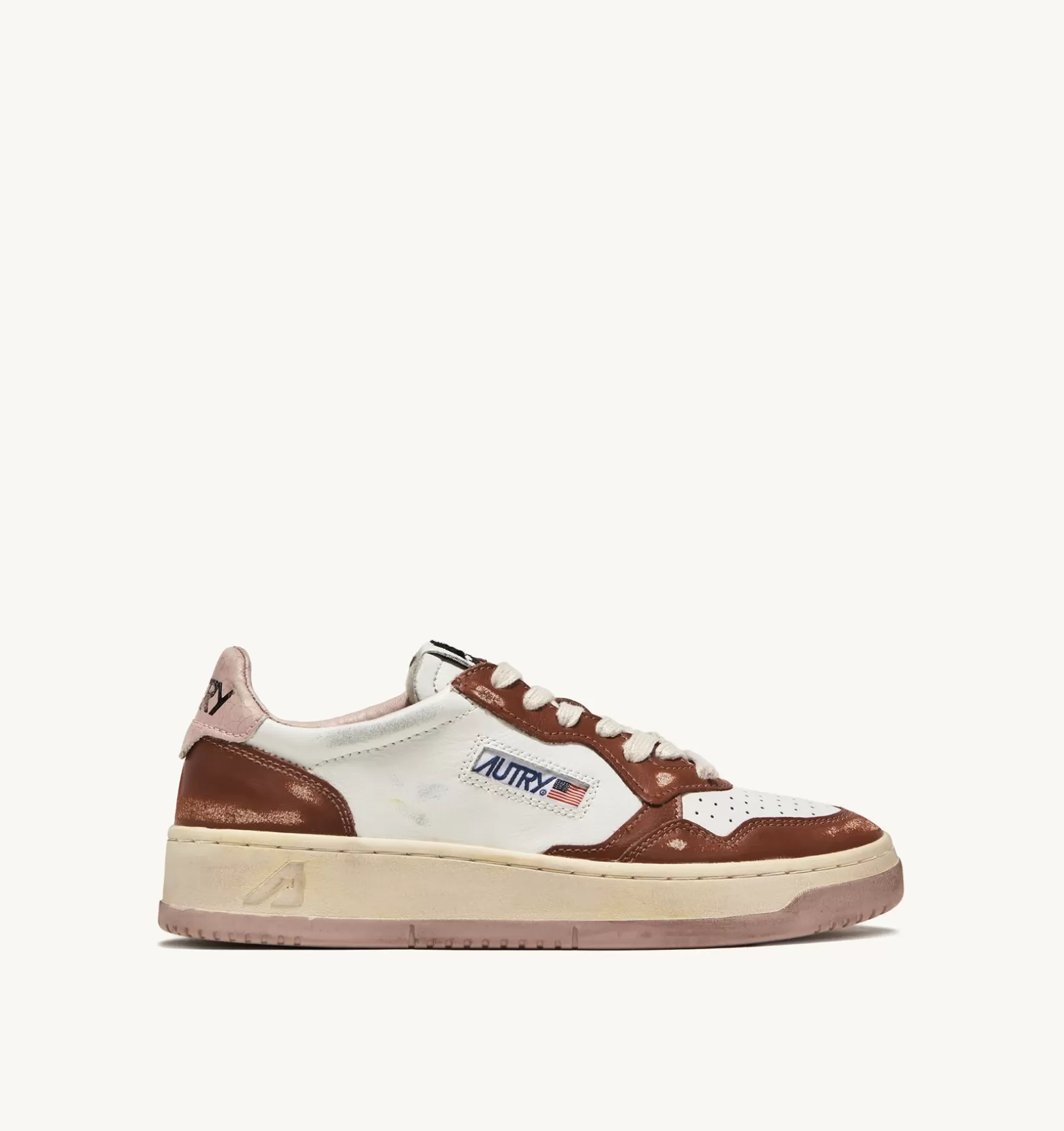 AUTRY Sneakers Medalist Low Super Vintage In Pelle Bianco Marrone Rosa^Uomo Medalist