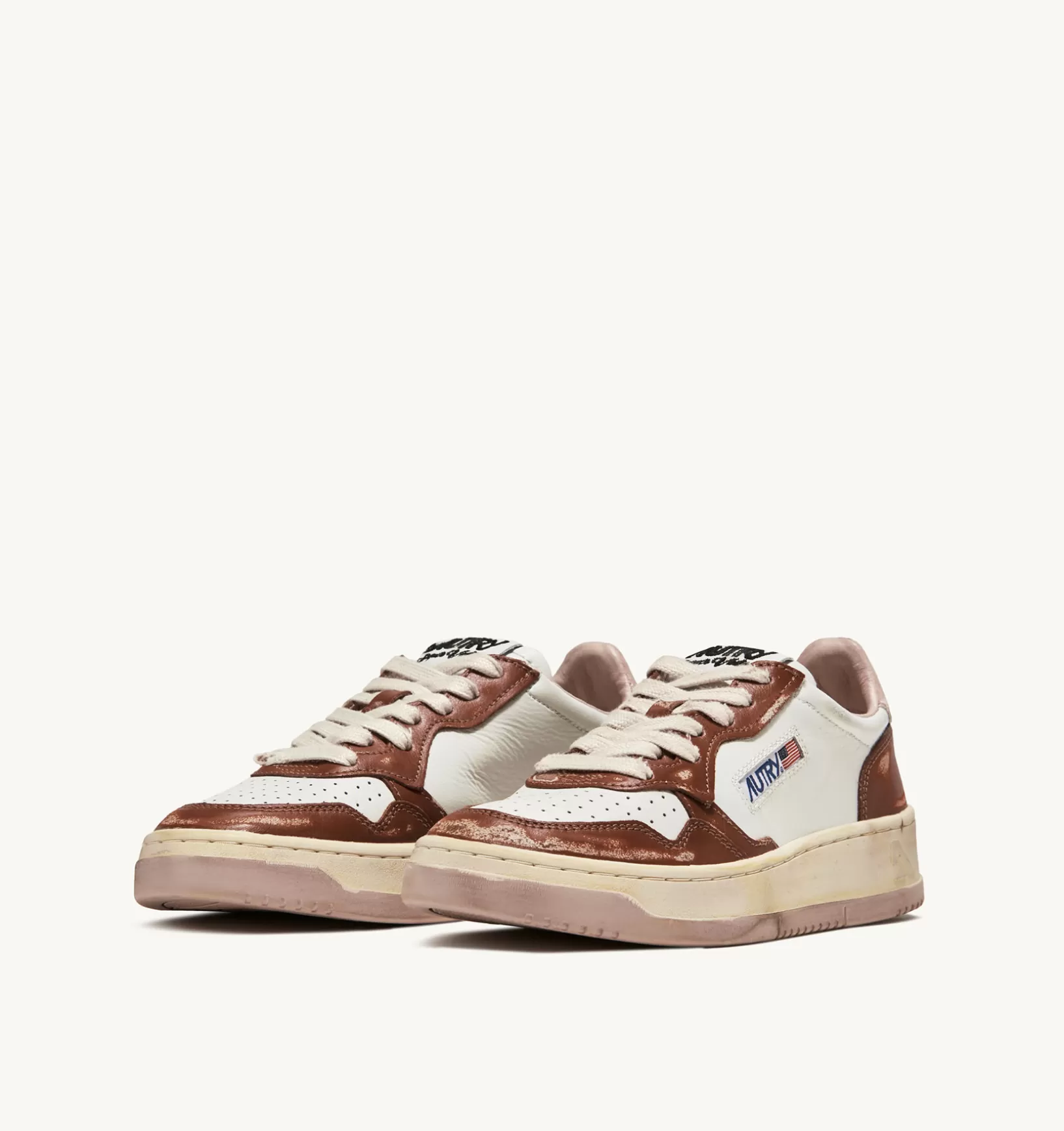 AUTRY Sneakers Medalist Low Super Vintage In Pelle Bianco Marrone Rosa^Uomo Medalist