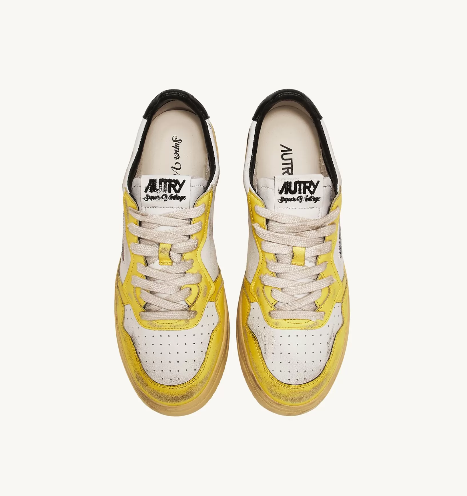 AUTRY Sneakers Medalist Low Super Vintage In Pelle Bianco Nero Giallo^Donna Super Vintage