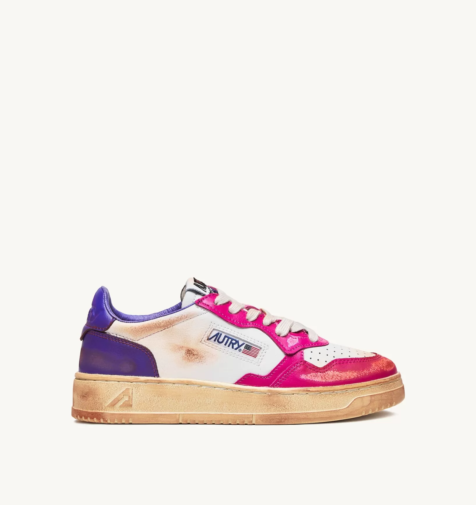 AUTRY Sneakers Medalist Low Super Vintage In Pelle Bianco Viola E Rosa^Donna Super Vintage
