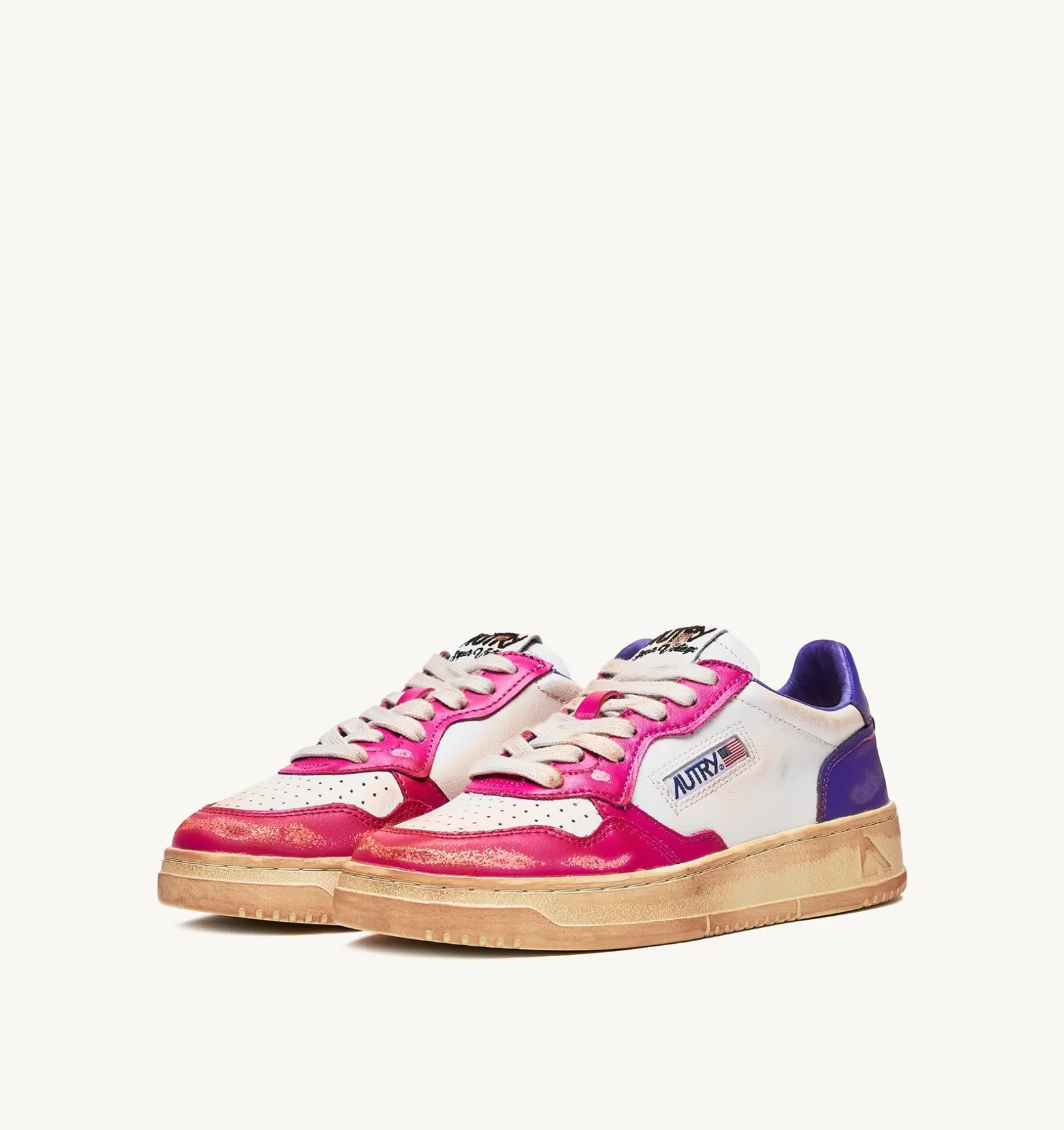 AUTRY Sneakers Medalist Low Super Vintage In Pelle Bianco Viola E Rosa^Donna Super Vintage