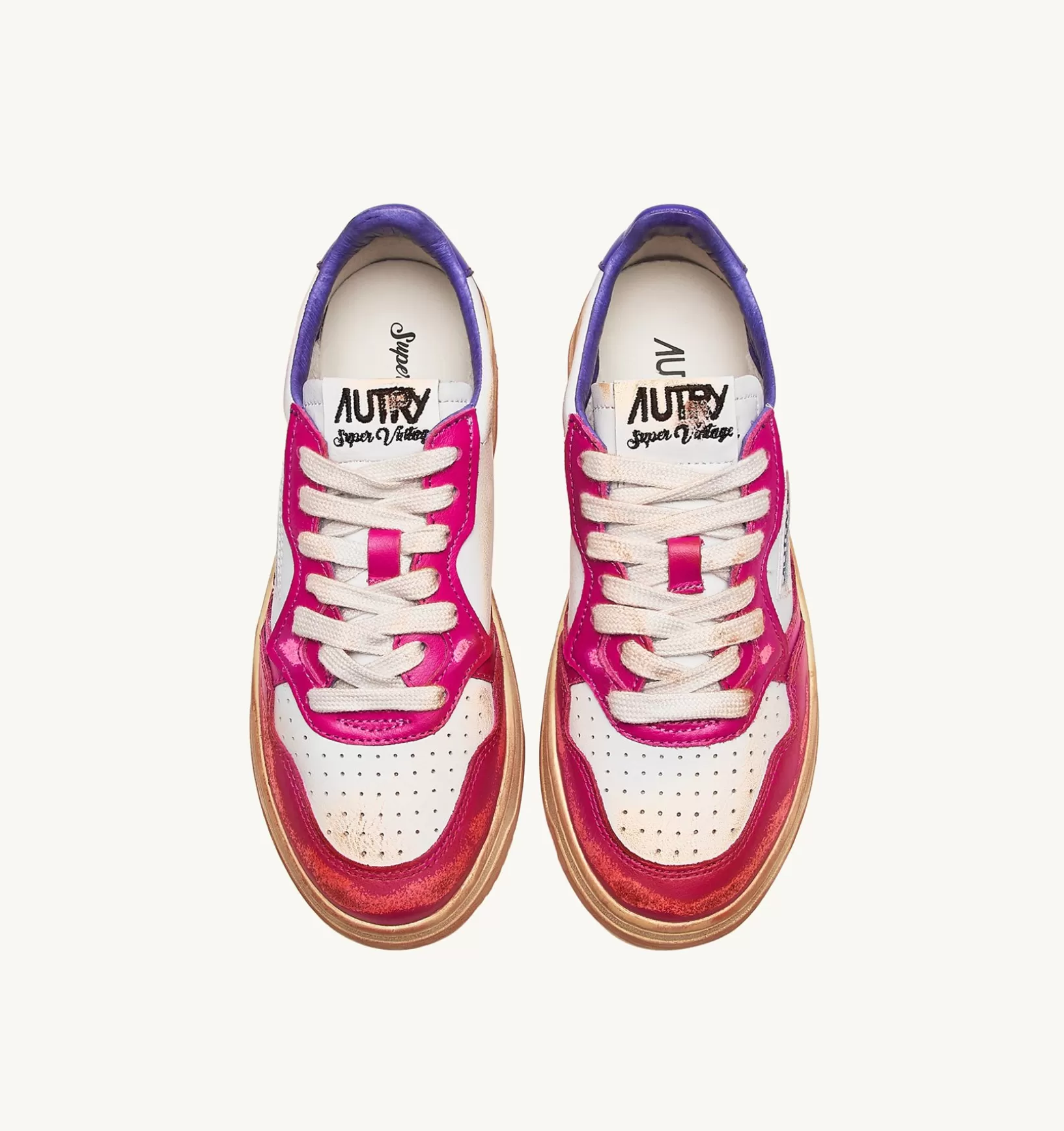AUTRY Sneakers Medalist Low Super Vintage In Pelle Bianco Viola E Rosa^Donna Super Vintage