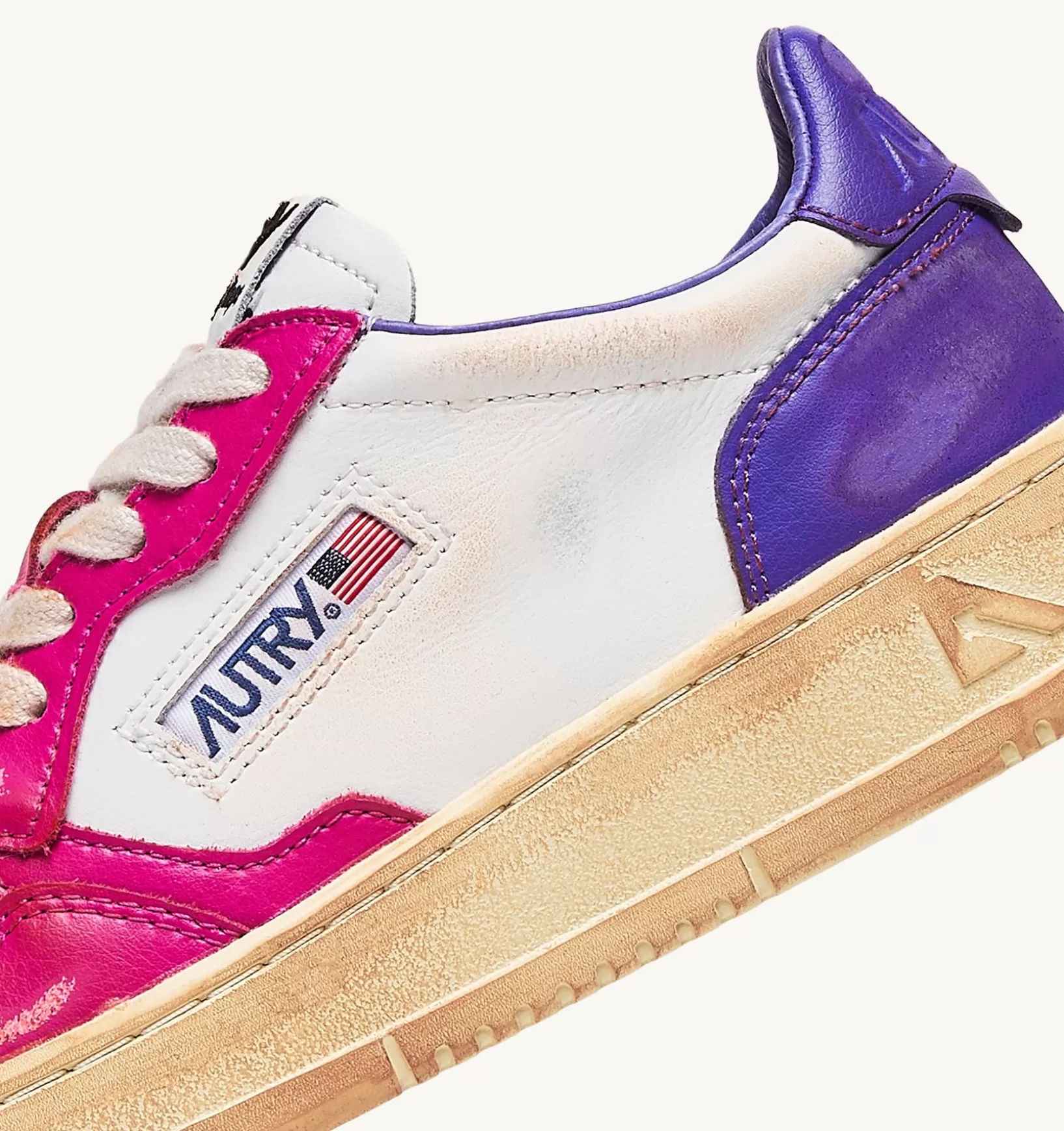 AUTRY Sneakers Medalist Low Super Vintage In Pelle Bianco Viola E Rosa^Donna Super Vintage