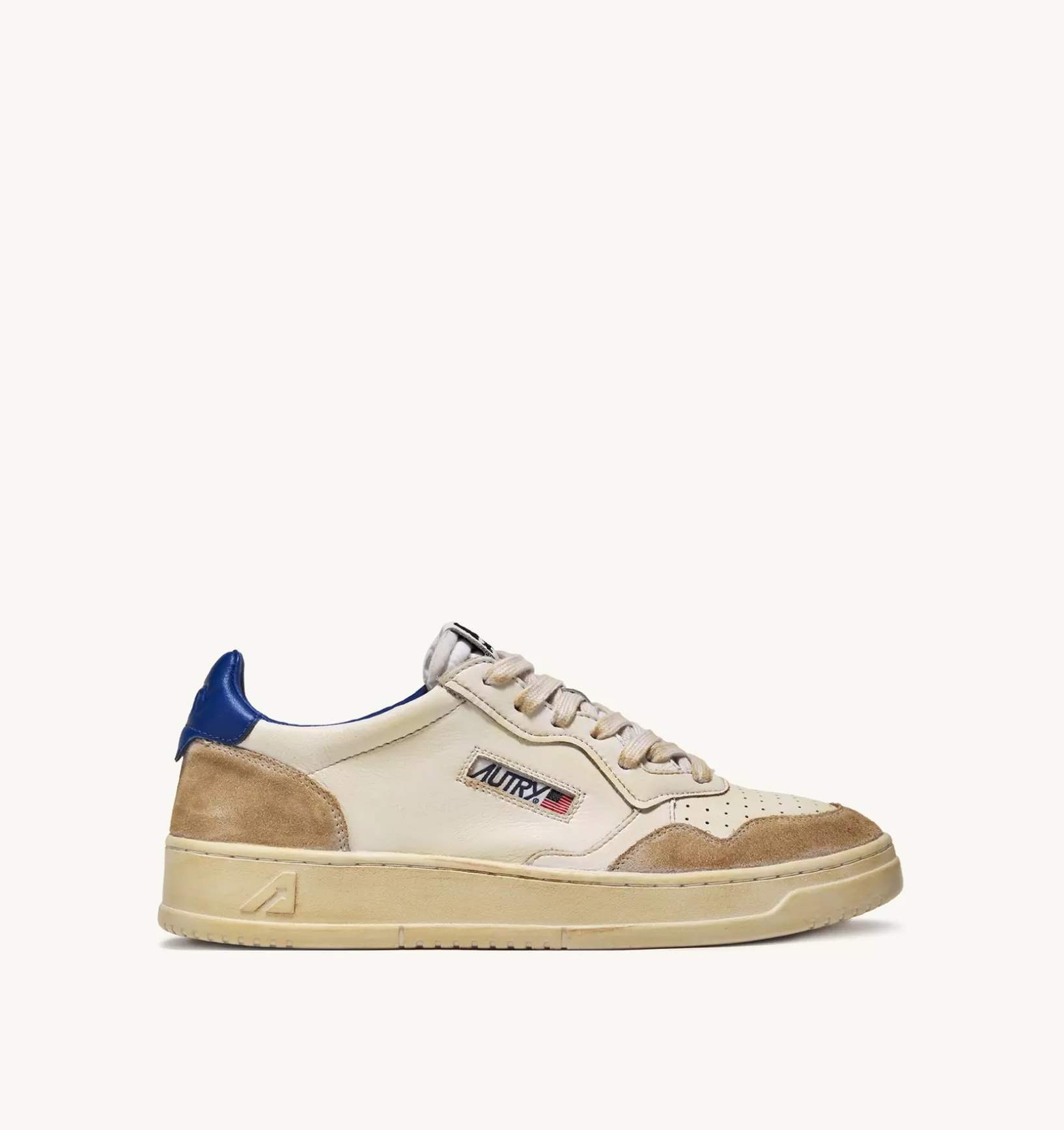 AUTRY Sneakers Medalist Low Super Vintage In Pelle Effeto Yellowing Colore Bianco E Blu^Uomo Super Vintage