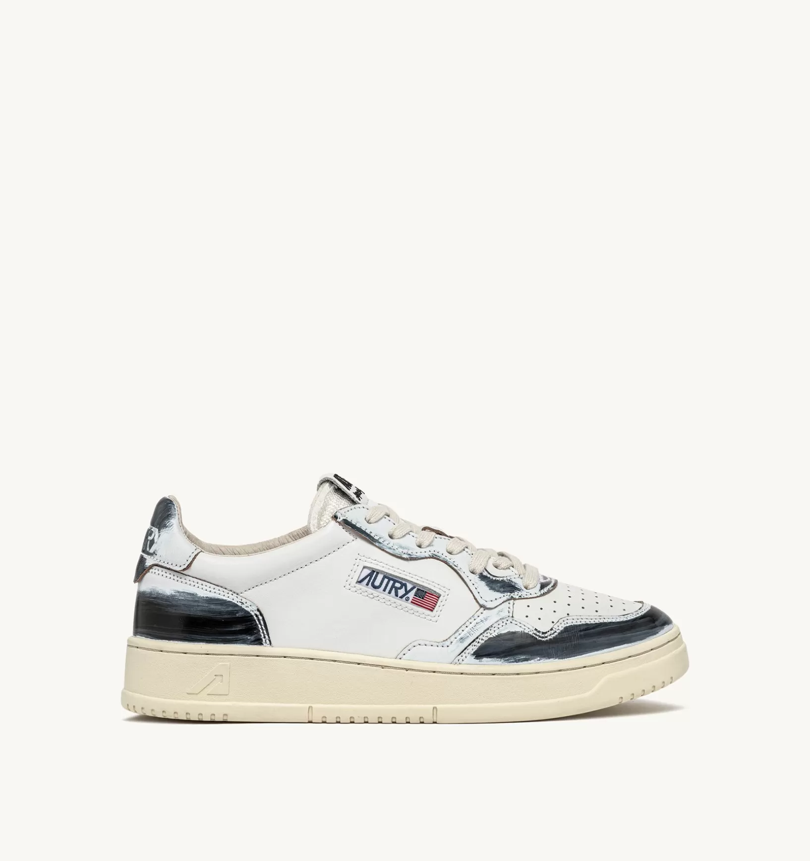 AUTRY Sneakers Medalist Low Super Vintage In Pelle Effetto Asportable Colore Bianco E Nero^Uomo Super Vintage