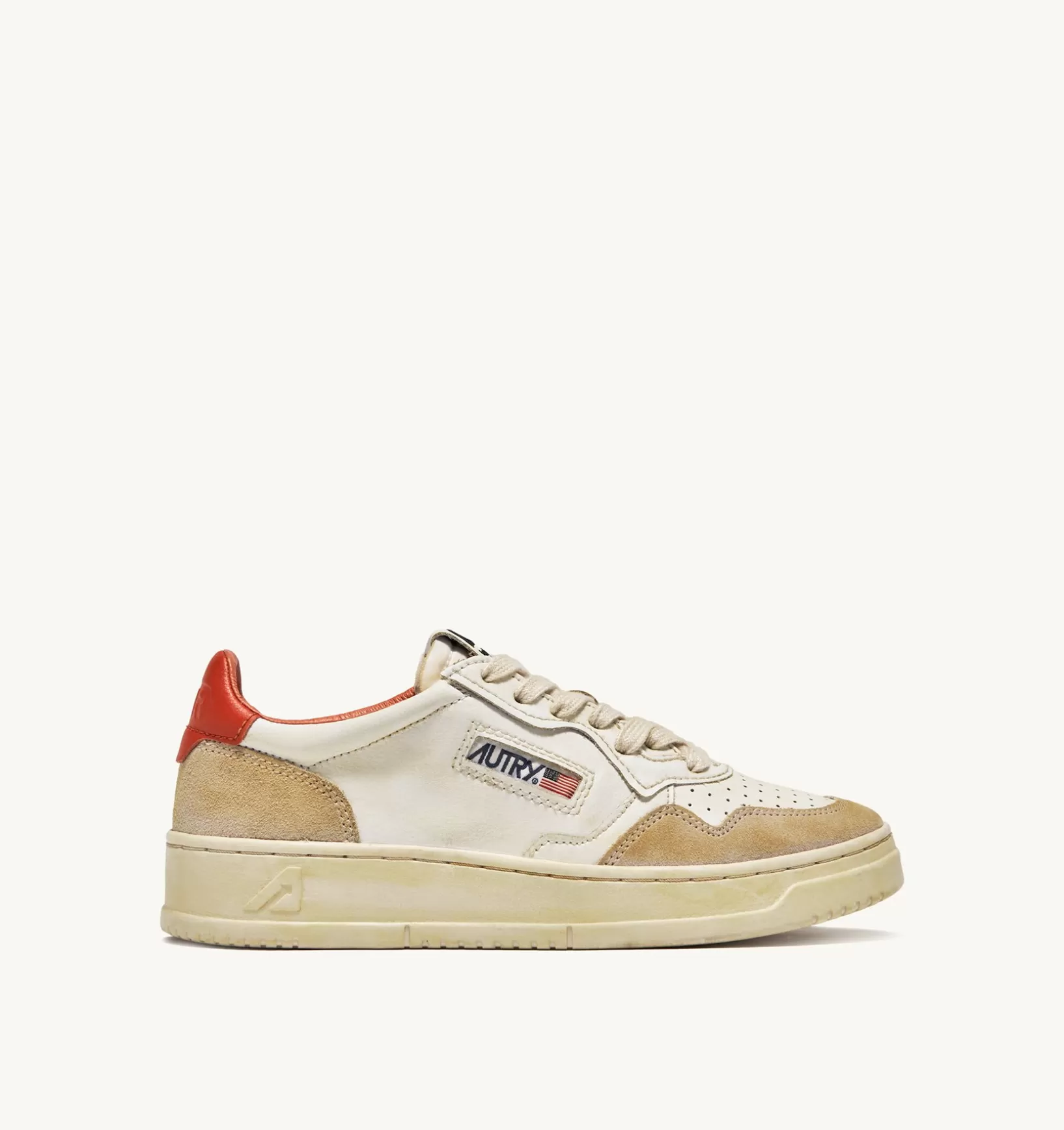 AUTRY Sneakers Medalist Low Super Vintage In Pelle Yellowing Bianco Arancio^Uomo Super Vintage