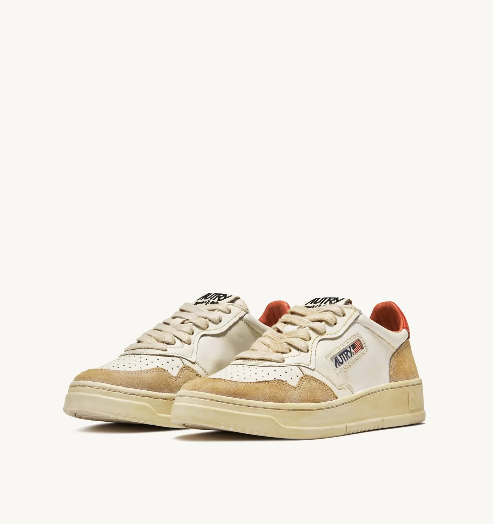 AUTRY Sneakers Medalist Low Super Vintage In Pelle Yellowing Bianco Arancio^Uomo Super Vintage