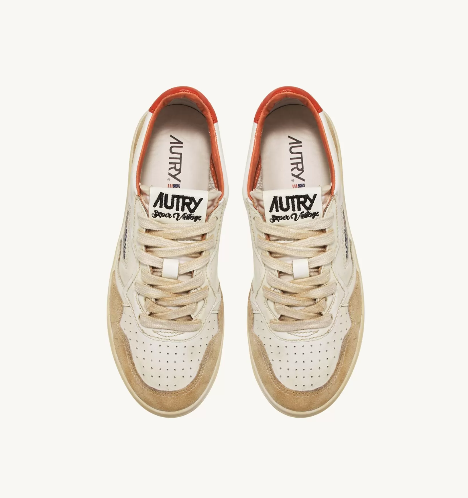 AUTRY Sneakers Medalist Low Super Vintage In Pelle Yellowing Bianco Arancio^Uomo Super Vintage