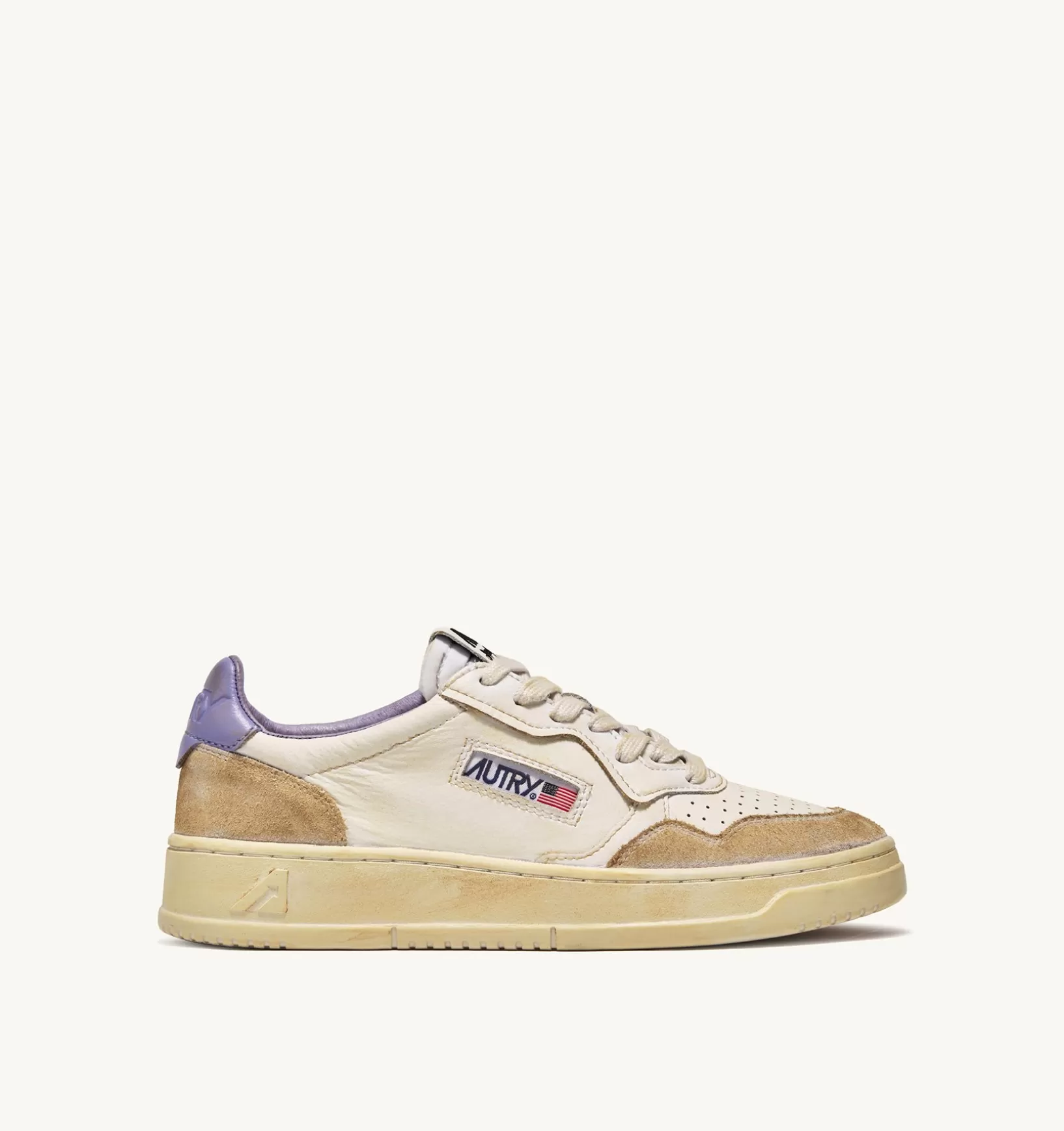 AUTRY Sneakers Medalist Low Super Vintage In Pelle Yellowing Bianco Lavender^Donna Super Vintage