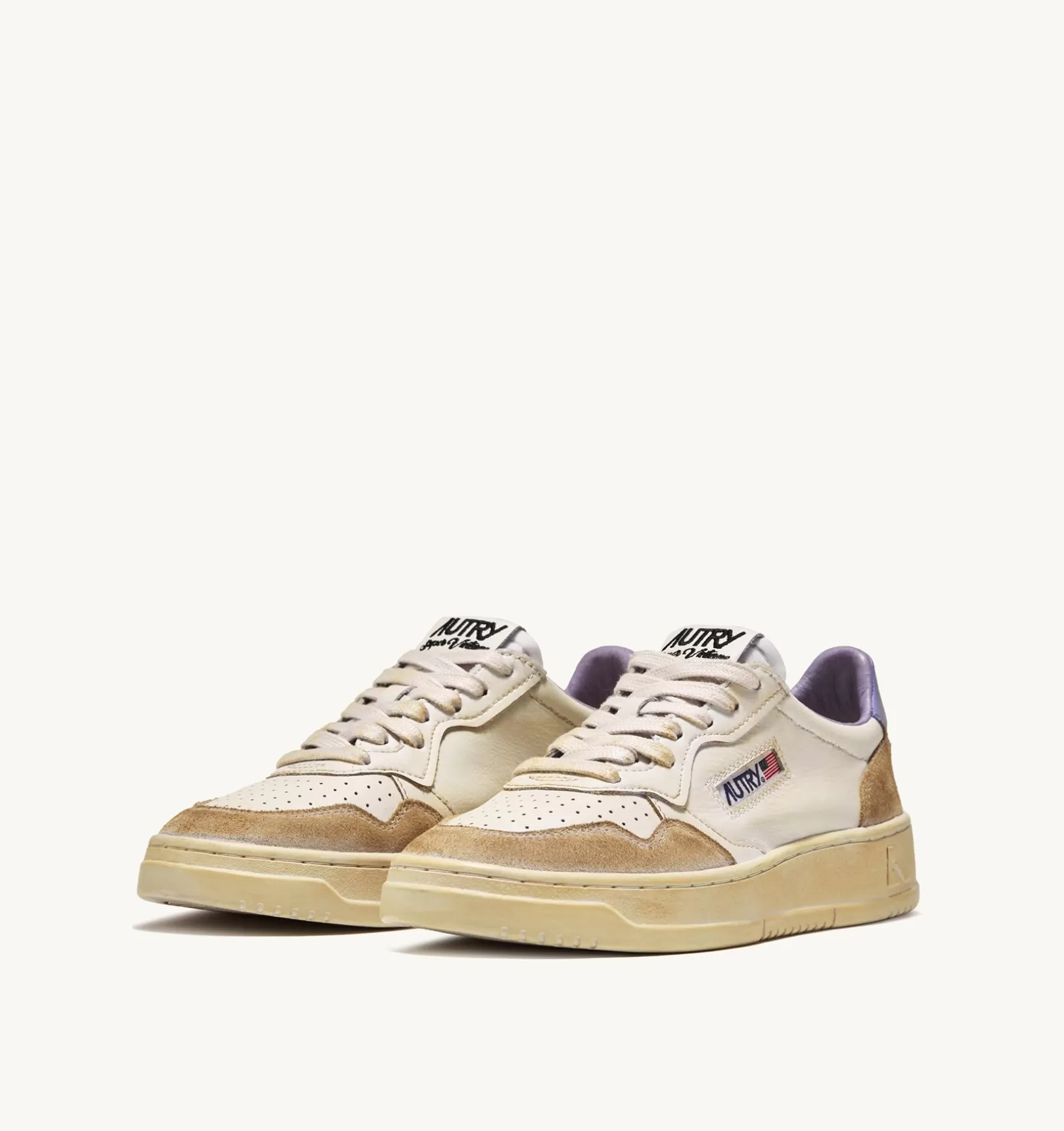 AUTRY Sneakers Medalist Low Super Vintage In Pelle Yellowing Bianco Lavender^Donna Super Vintage