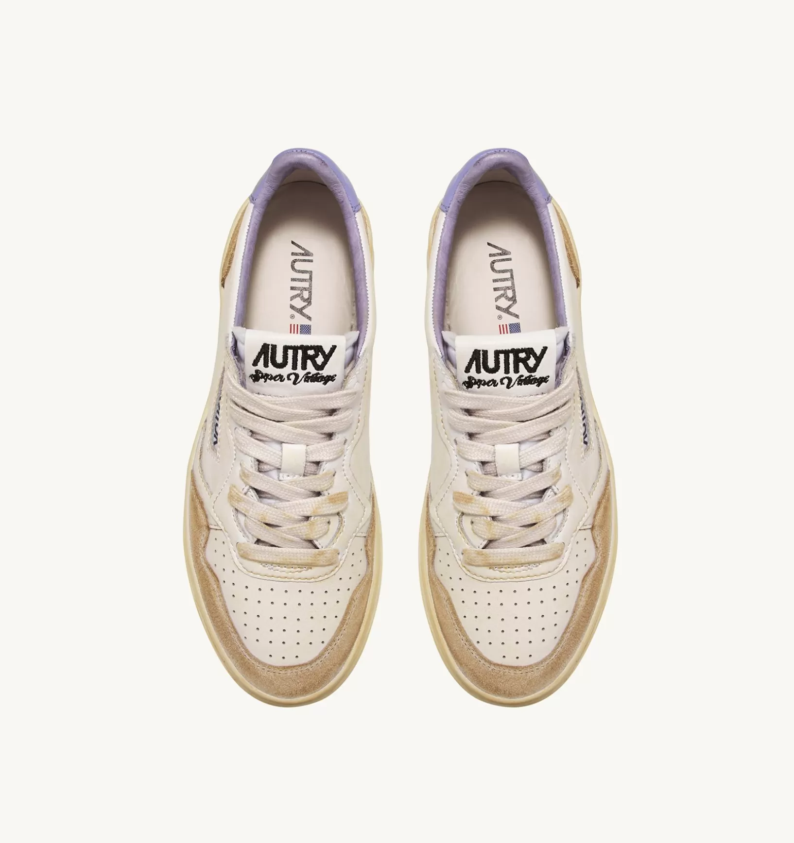 AUTRY Sneakers Medalist Low Super Vintage In Pelle Yellowing Bianco Lavender^Uomo Super Vintage