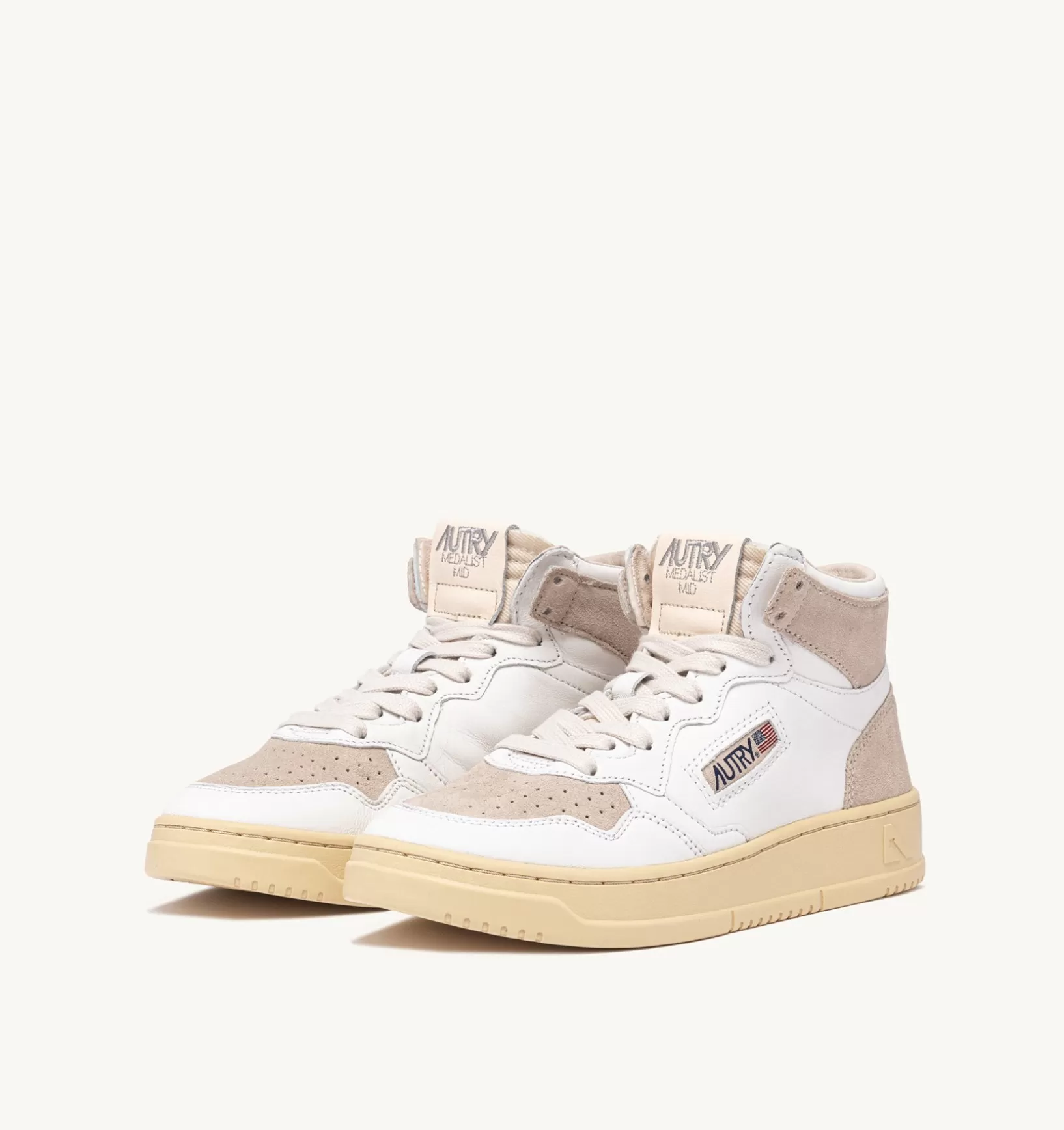 AUTRY Sneakers Medalist Mid In Pelle Bianca E Suede Beige^Donna Medalist