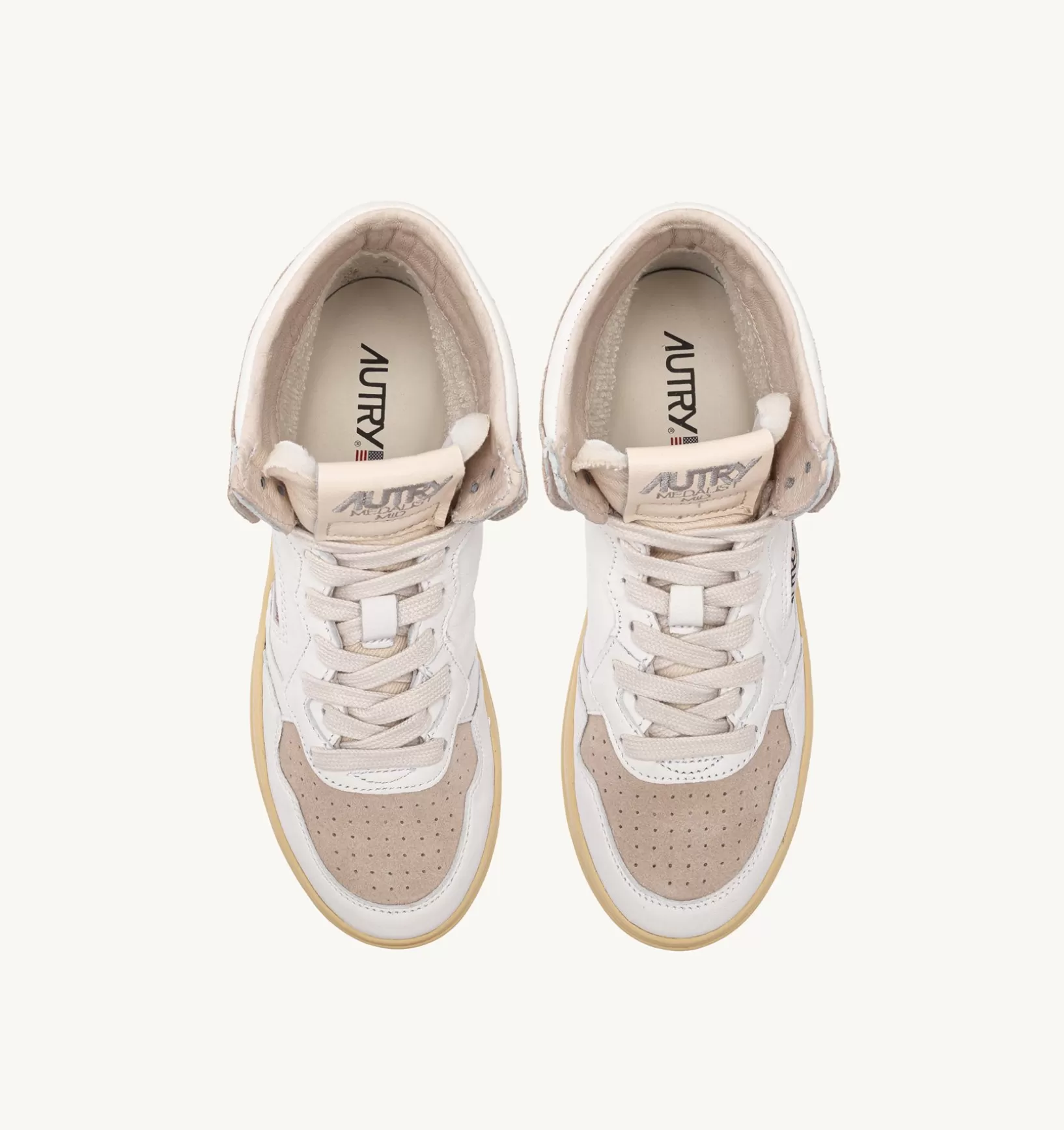 AUTRY Sneakers Medalist Mid In Pelle Bianca E Suede Beige^Donna Medalist