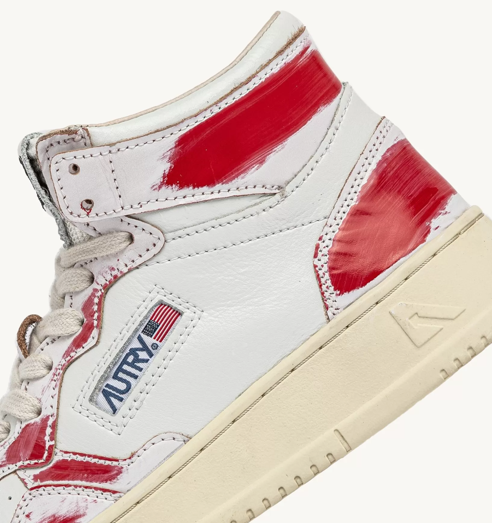 AUTRY Sneakers Medalist Mid Super Vintage In Pelle Asportable Bianco Rosso^Donna Super Vintage