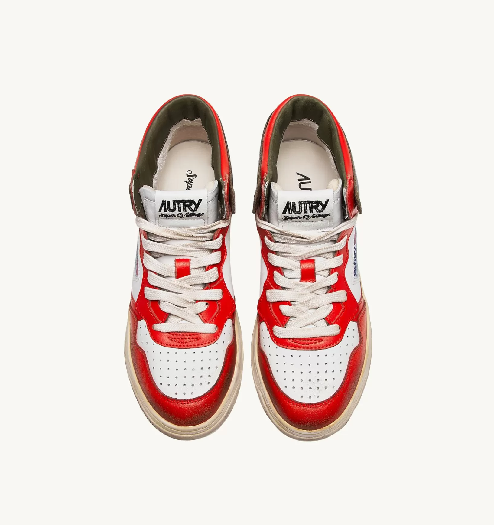 AUTRY Sneakers Medalist Mid Super Vintage In Pelle Bianco Arancione Military^Donna Super Vintage