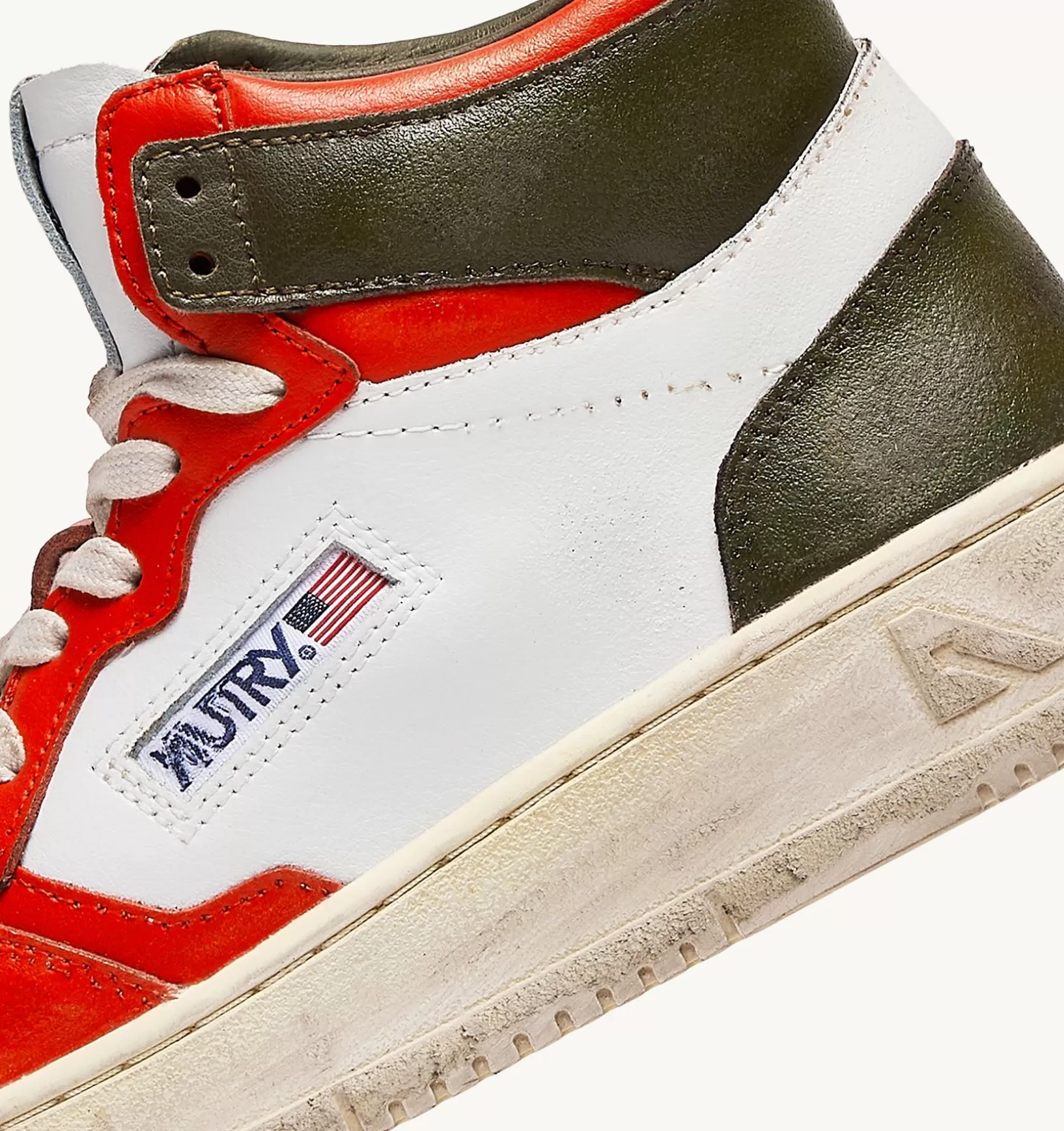 AUTRY Sneakers Medalist Mid Super Vintage In Pelle Bianco Arancione Military^Donna Super Vintage
